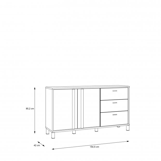 Komoda Lewa 2-drzwiowa z 3 szufladami HAYATO 155x85x42 Czarny/Świerk Alpejski  2 - HYTK231L-M215