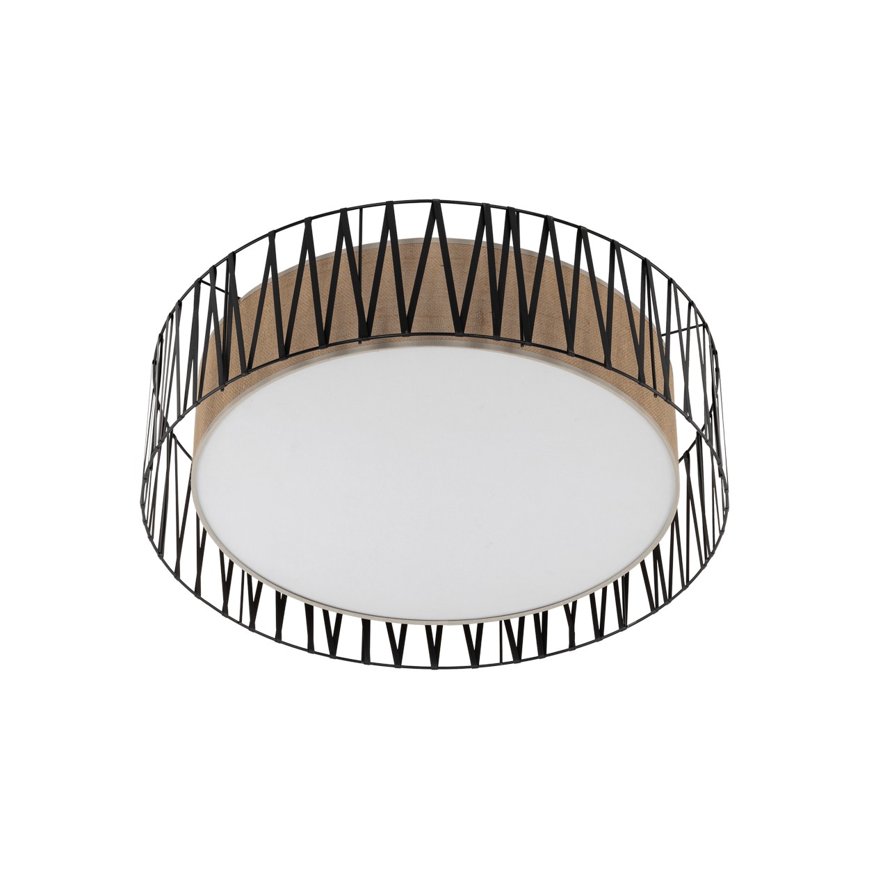 Lampa sufitowa HARMONY czarna tasiemka z brązowym kloszem z tkaniny plecionki okrągła 71x21cm - TK_4556