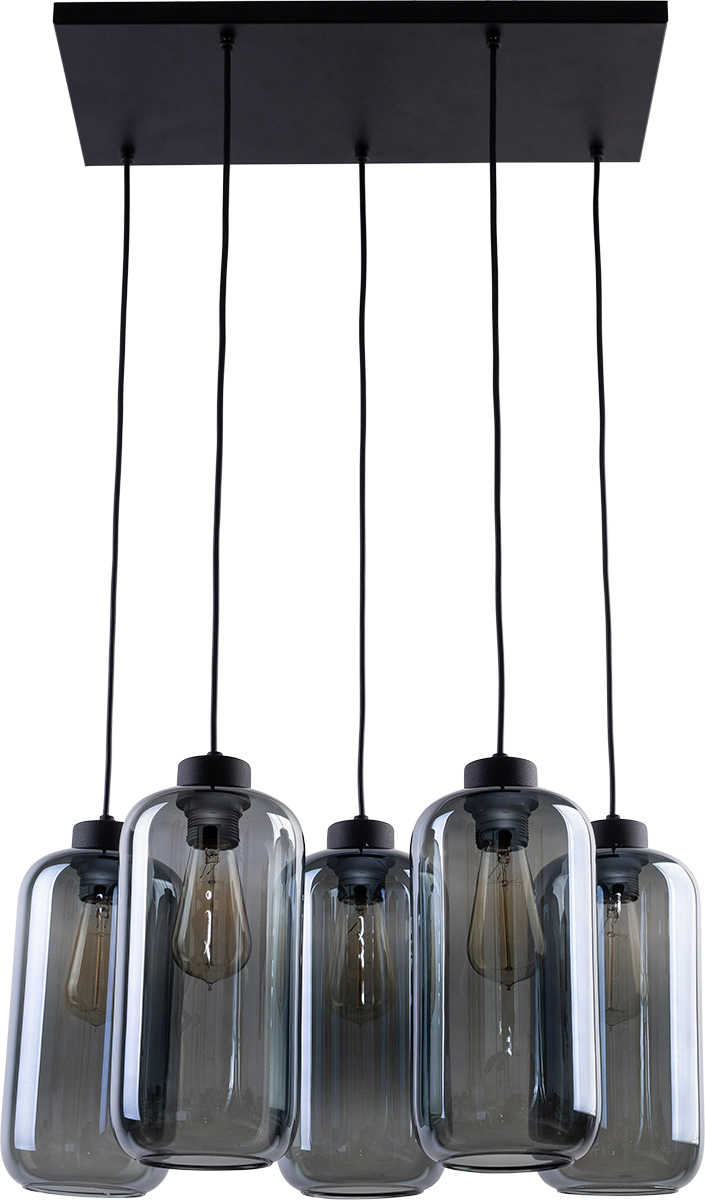 Lampa wisząca MARCO czarna na prostokątnej podstawie z szarymi szklanymi podłużnymi kloszami 120x55x30cm - TK_2079