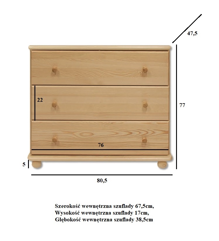 KD106 komoda S80 W78 G47 sosna naturalny DREWMAX - 00687