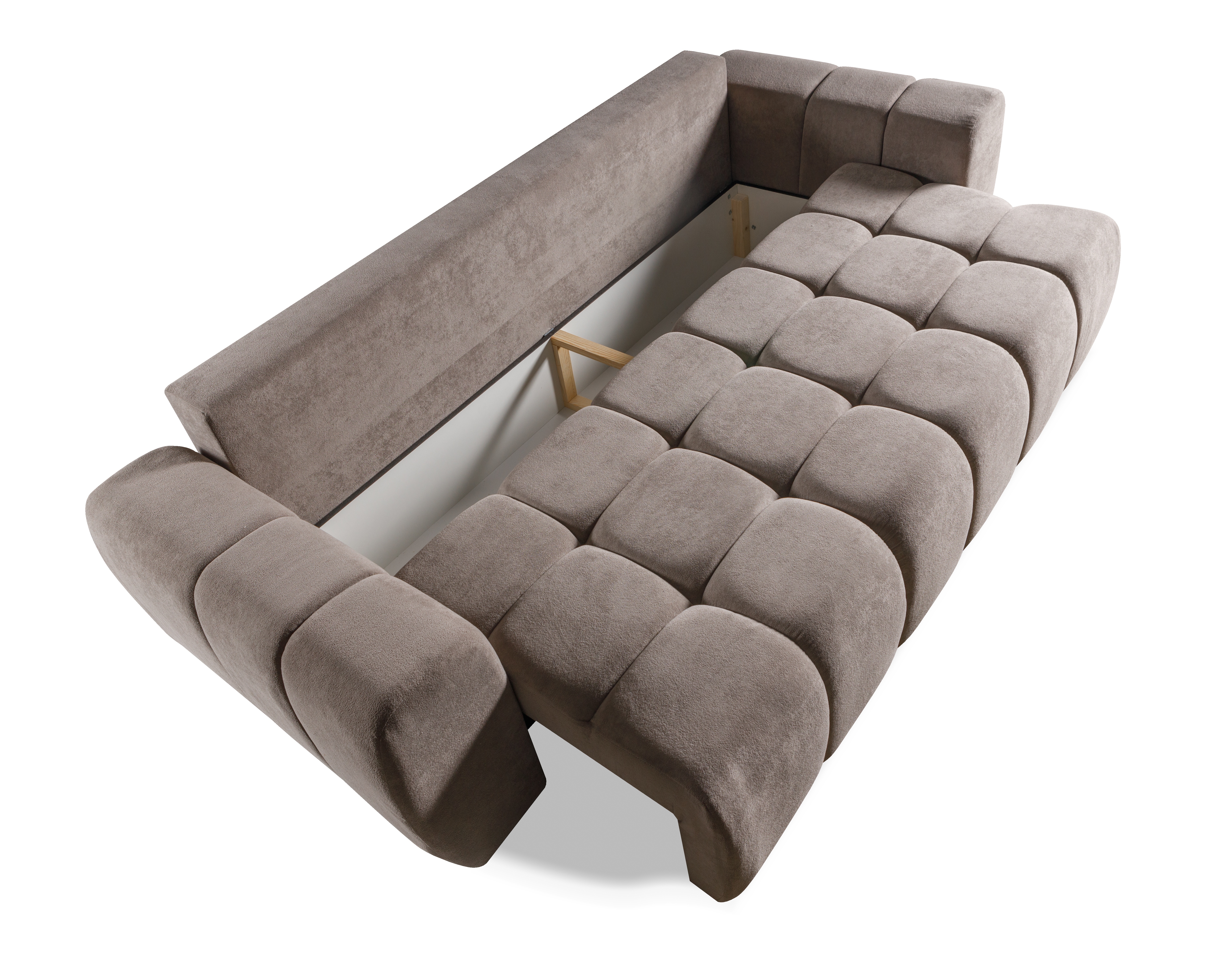 Sofa rozkładana z podłokietnikami FUTU powiększona powierzchnia spania Soft 04 - jasny brąz - FUTU_SO_SOFT04