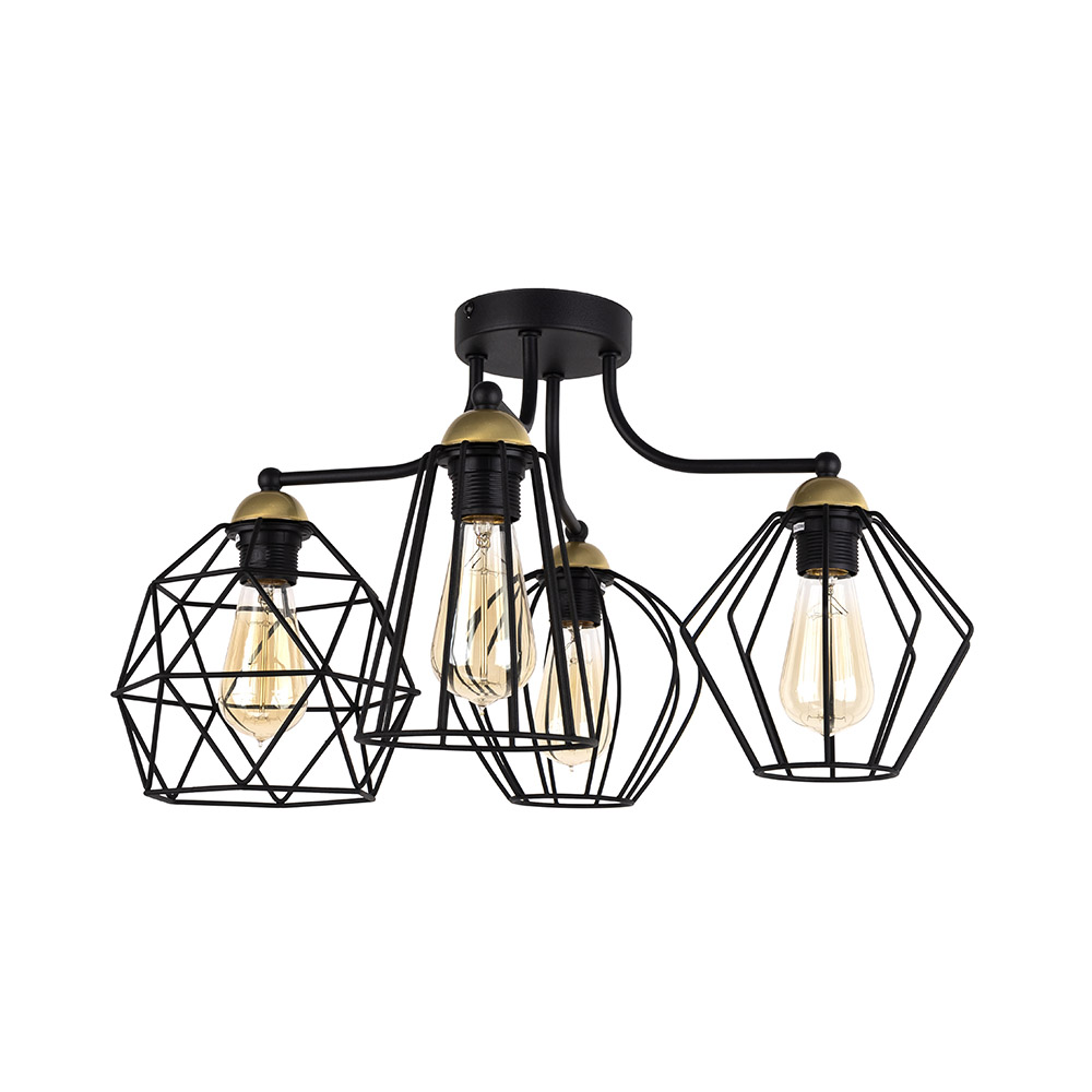 Lampa sufitowa GALAXY czarna z miedzianymi elementami różnokształtne klosze metalowe 65x60x35cm