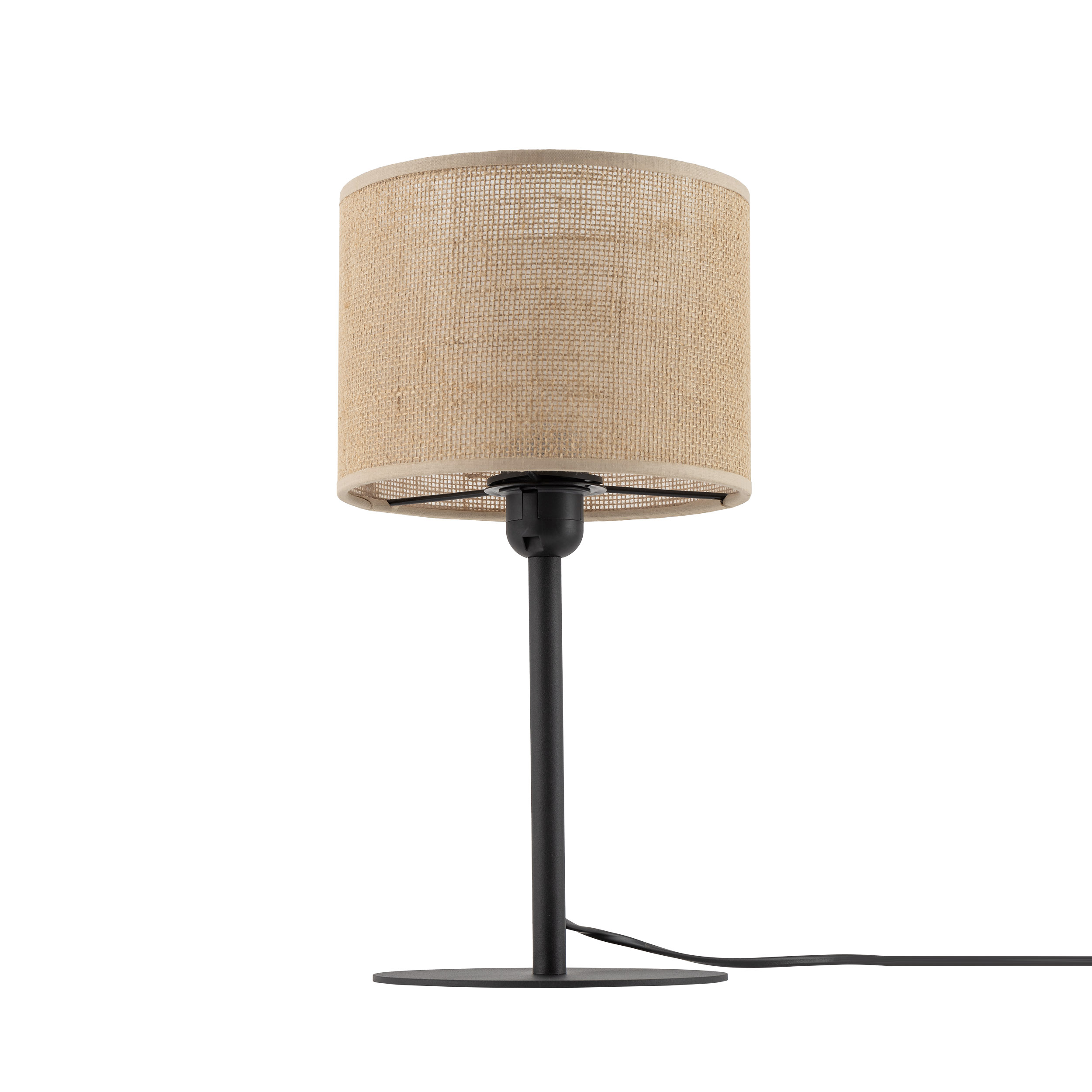 Lampka nocna JUTA czarna z brązowym abażurem okrągłym z tkaniny 39x22cm - TK_5552