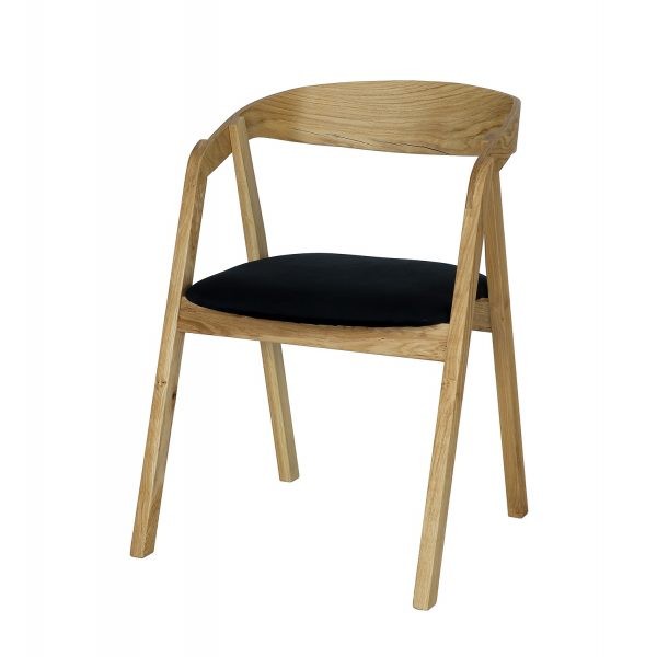 Krzesło dębowe KT395 DREWMAX dąb bielony + czarna skóra naturalna