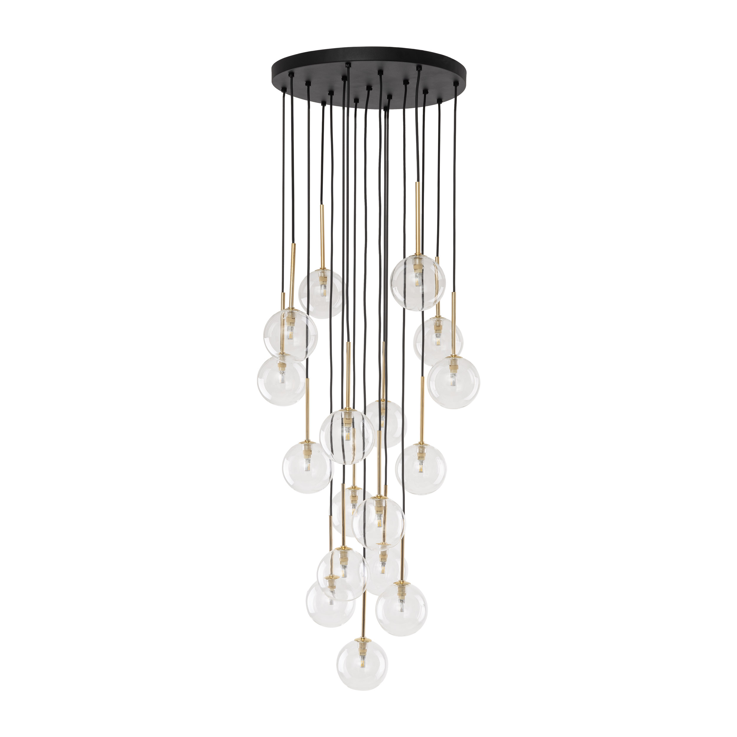 Lampa wisząca NILOS czarna ze złotymi elementami transparentnymi szklanymi okrągłymi kloszami 145x42cm - TK_5944