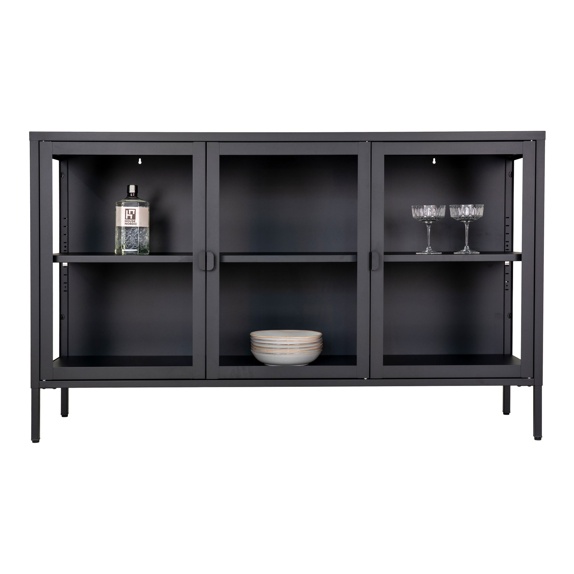Kredens 3-drzwiowy BRISBANE przeszklone boki stalowy 140x40x85 cm - czarny - 3001050