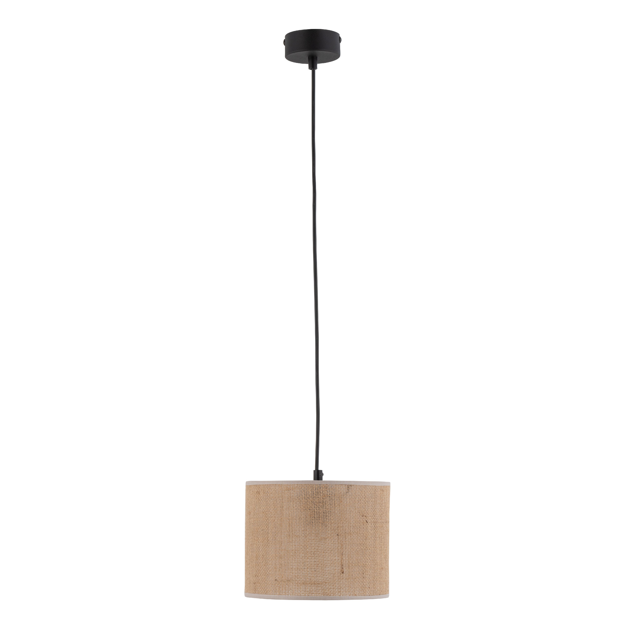 Lampa wisząca JUTA czarna z brązowym okrągłym kloszem z tkaniny 165x30cm