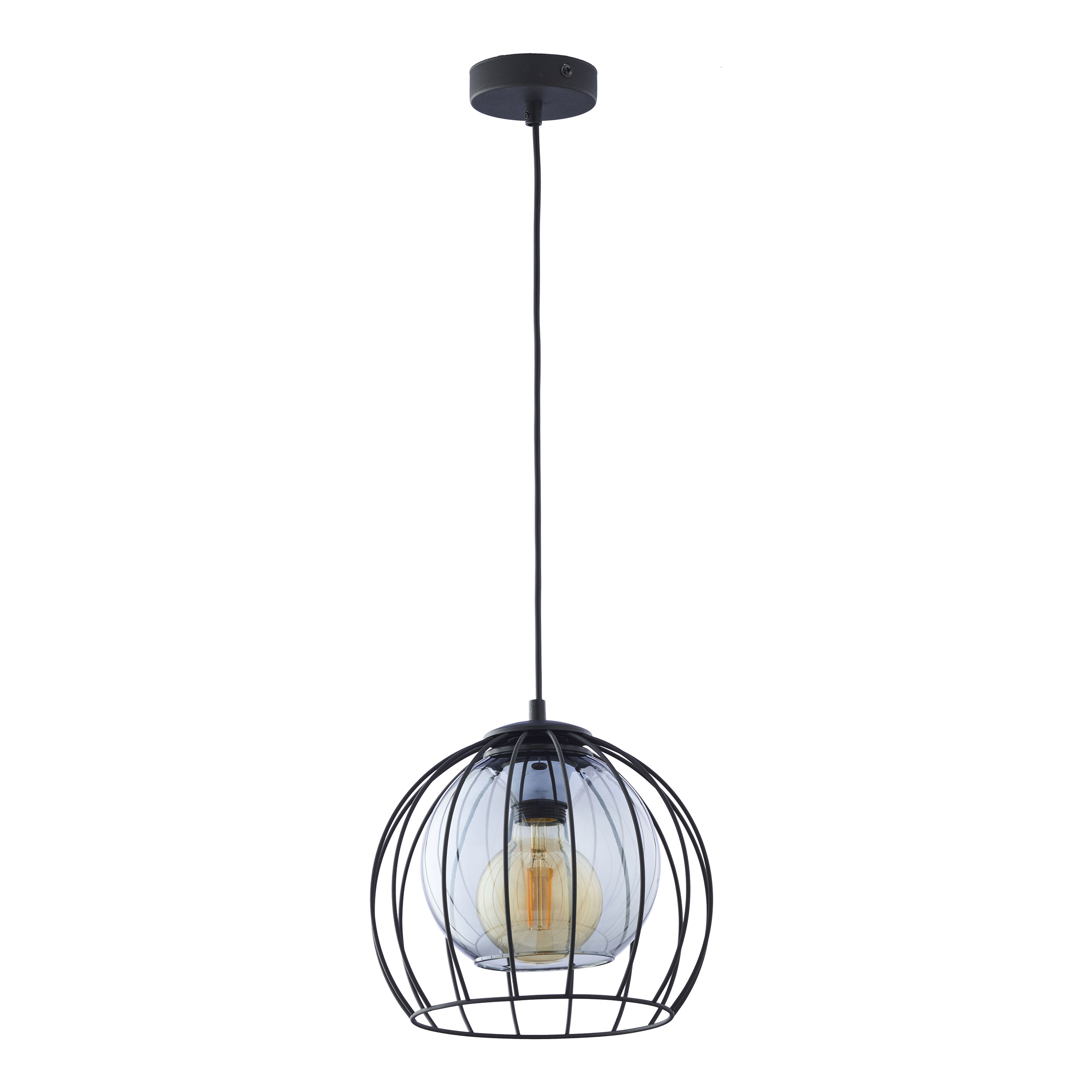 Lampa wisząca UNIVERSO czarna okrągły szklany przeźroczysty niebieski klosz 172x26cm - TK_3154