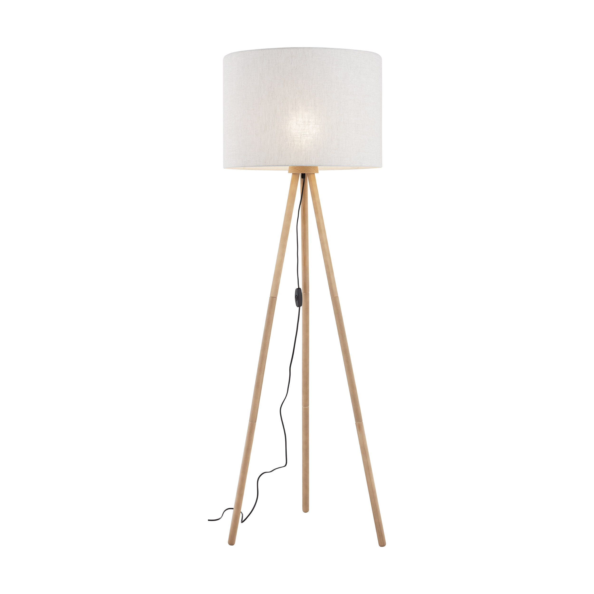 Lampa podłogowa TOKYO sosnowe postarzane nogi brązowy okrągły abażur z tkaniny 146x63cm - TK_5284