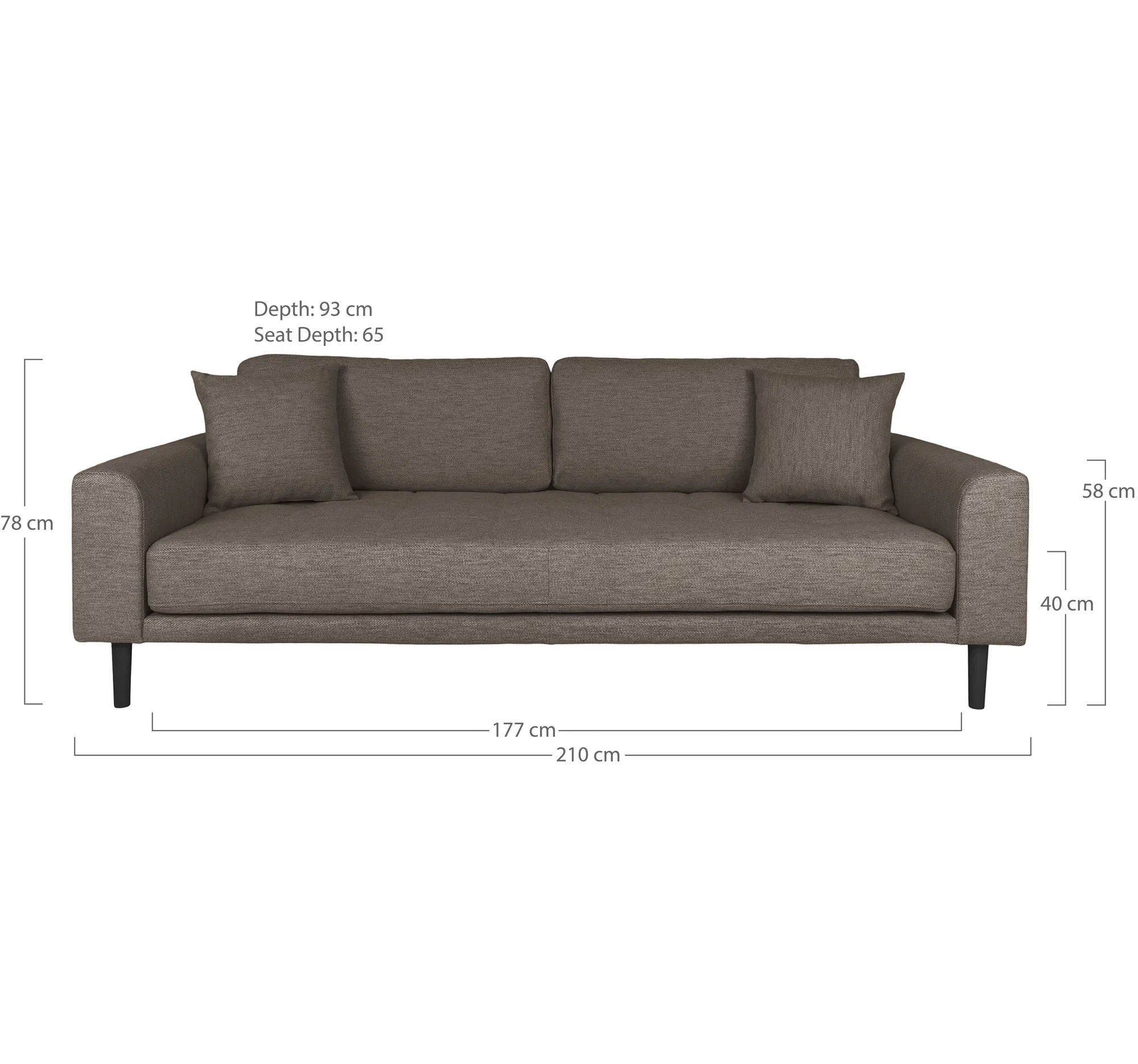 Sofa wypoczynkowa 3-osobowa LIDO brązowa, czarne nóżki - 1301754