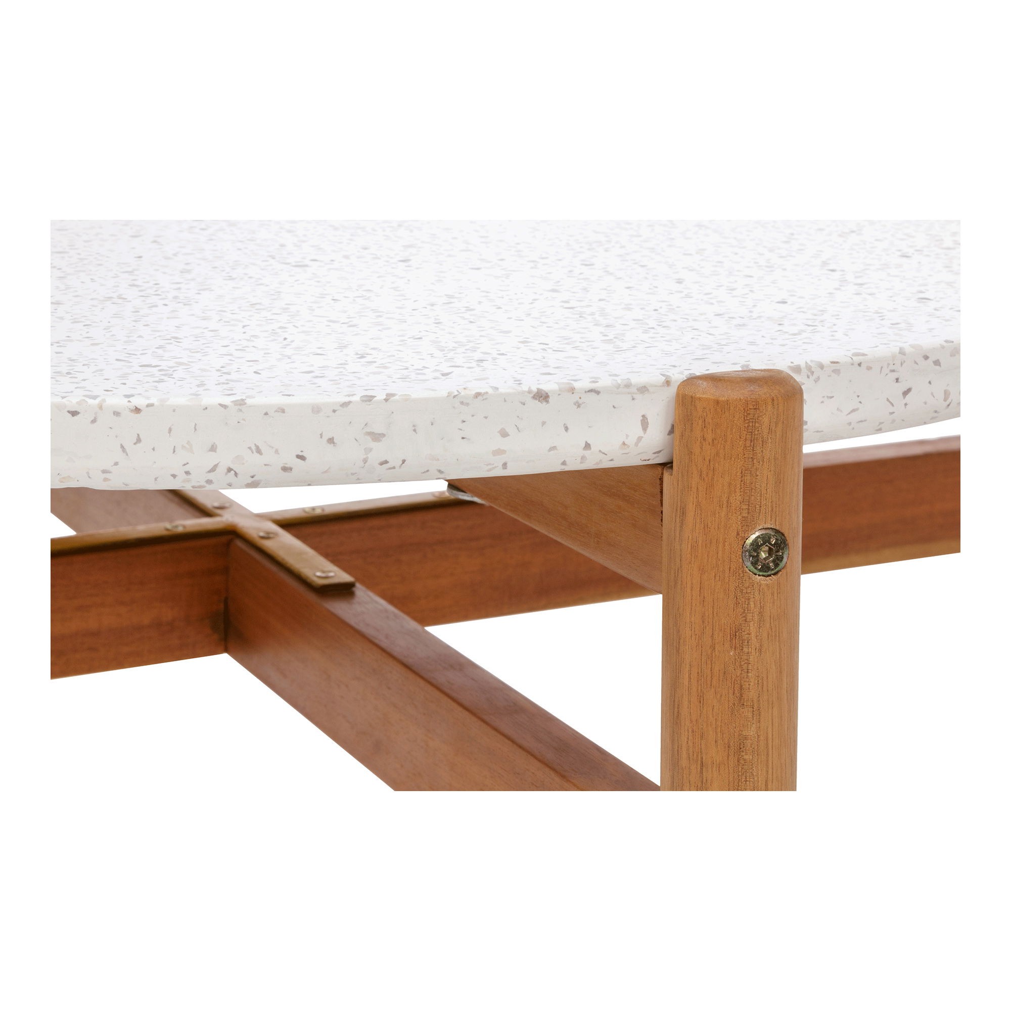 Stolik kawowy okrągły TERRACINA lastryko, akacja FI 85 cm - biały, naturalny - 7511022