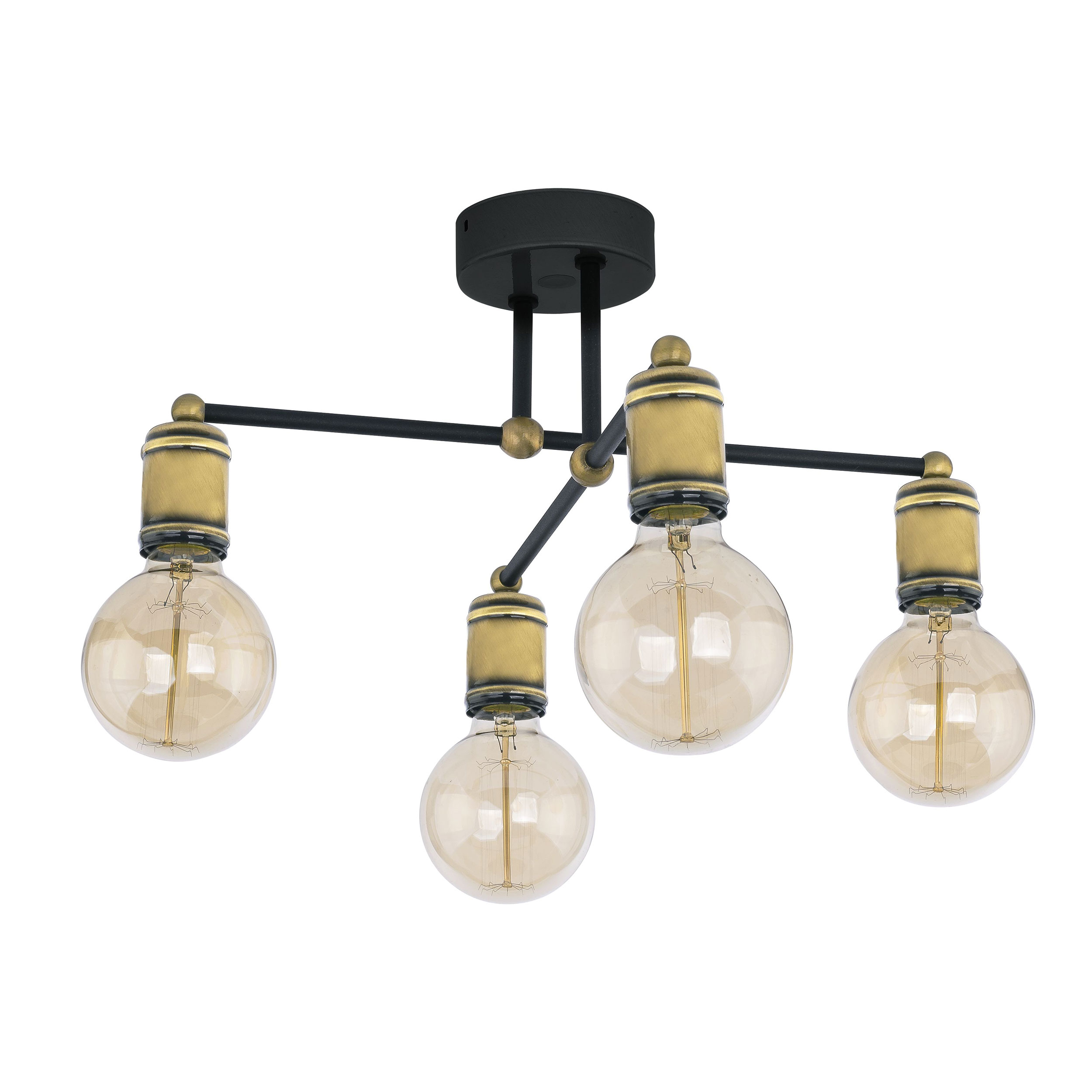 Lampa sufitowa RETRO czarna ze złotymi postarzanymi elementami 42x20cm