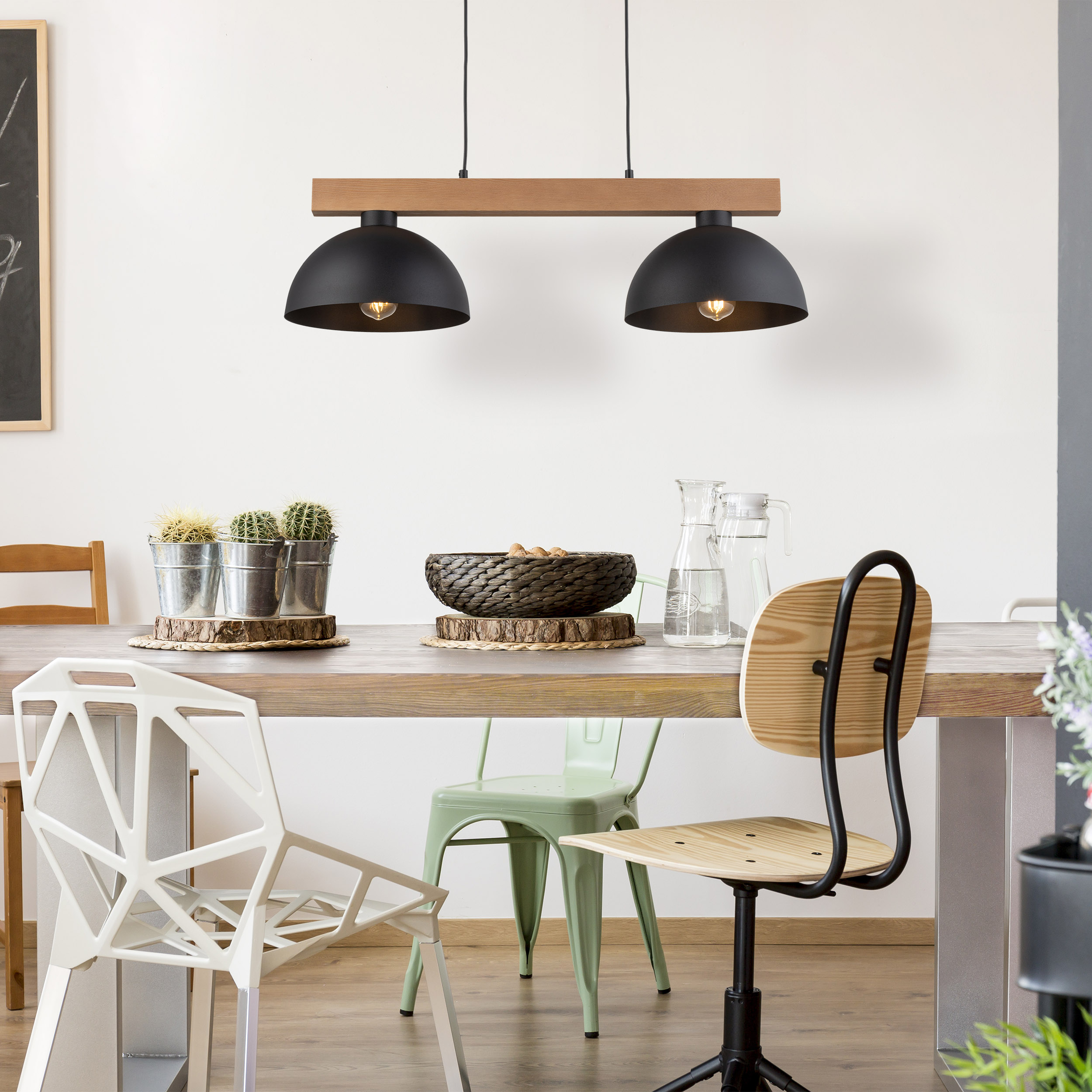 Lampa wisząca OSLO czarna z drewnianą listwą 120x83x33cm - TK_4711