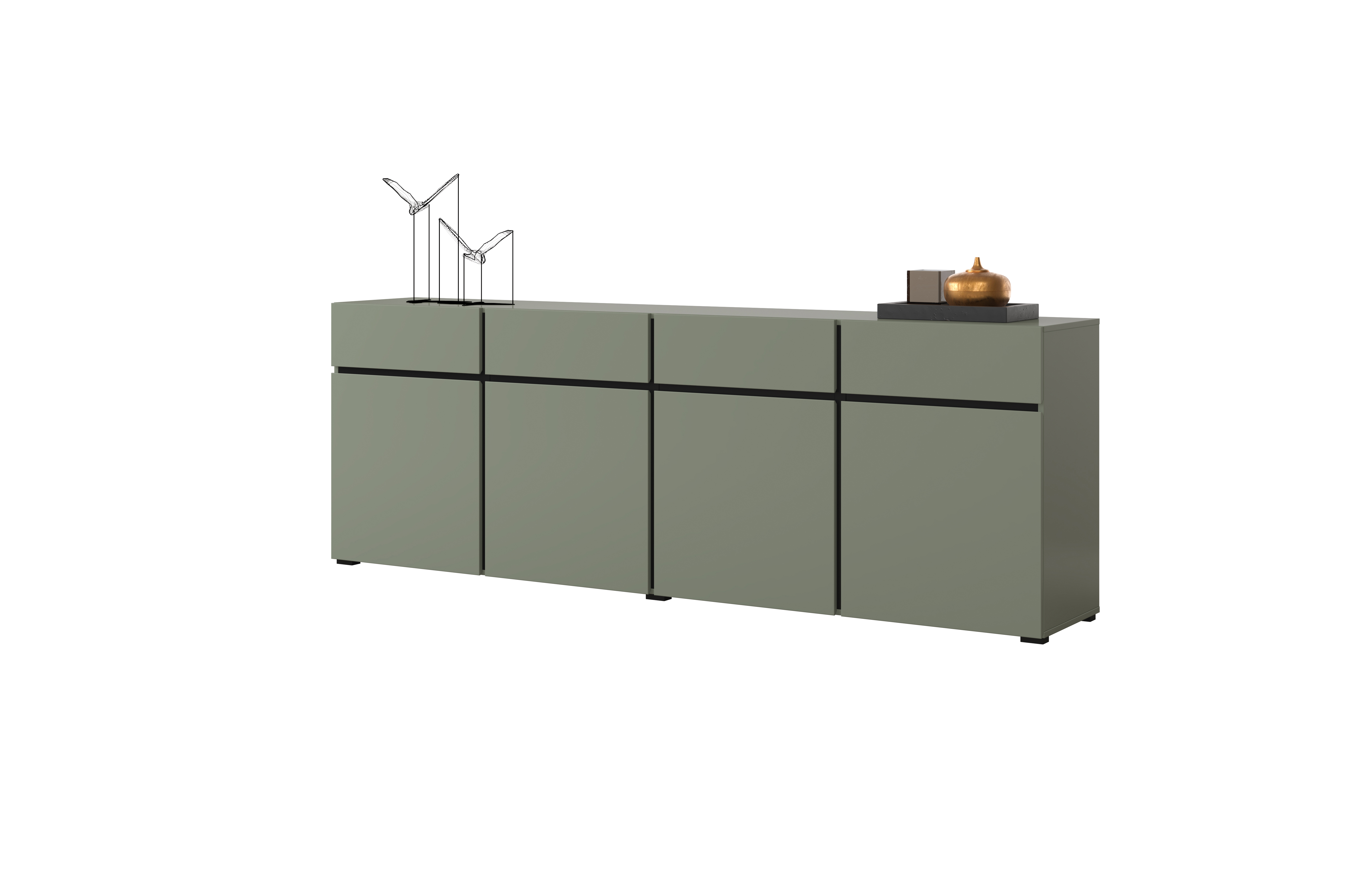 Komoda 4-drzwiowa z 4 szufladami CROSS - zielony, czarny 225cm - 24GWMY25
