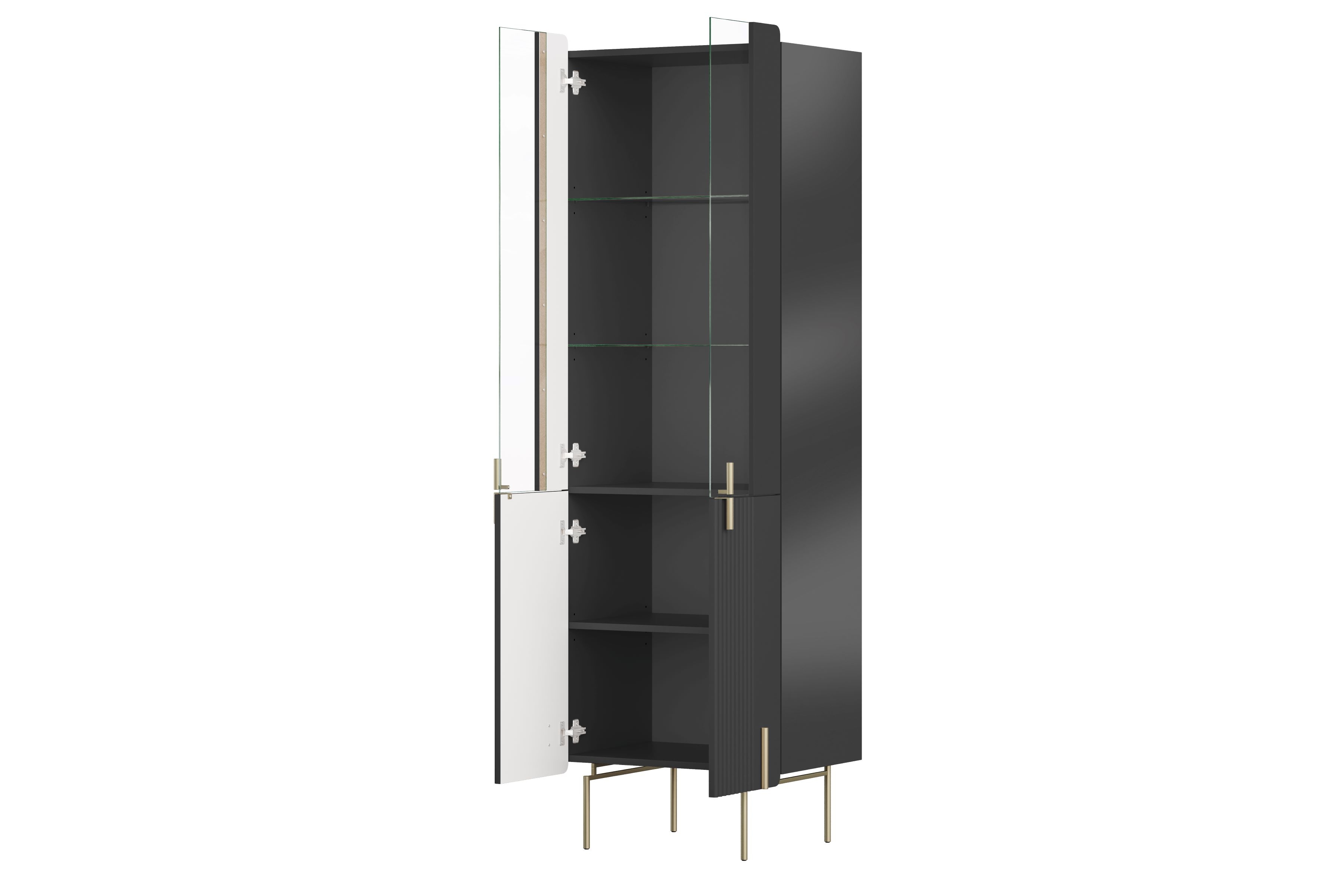 Witryna 4-drzwiowa MALMI 60cm - czarna - złote nóżki - B_166966