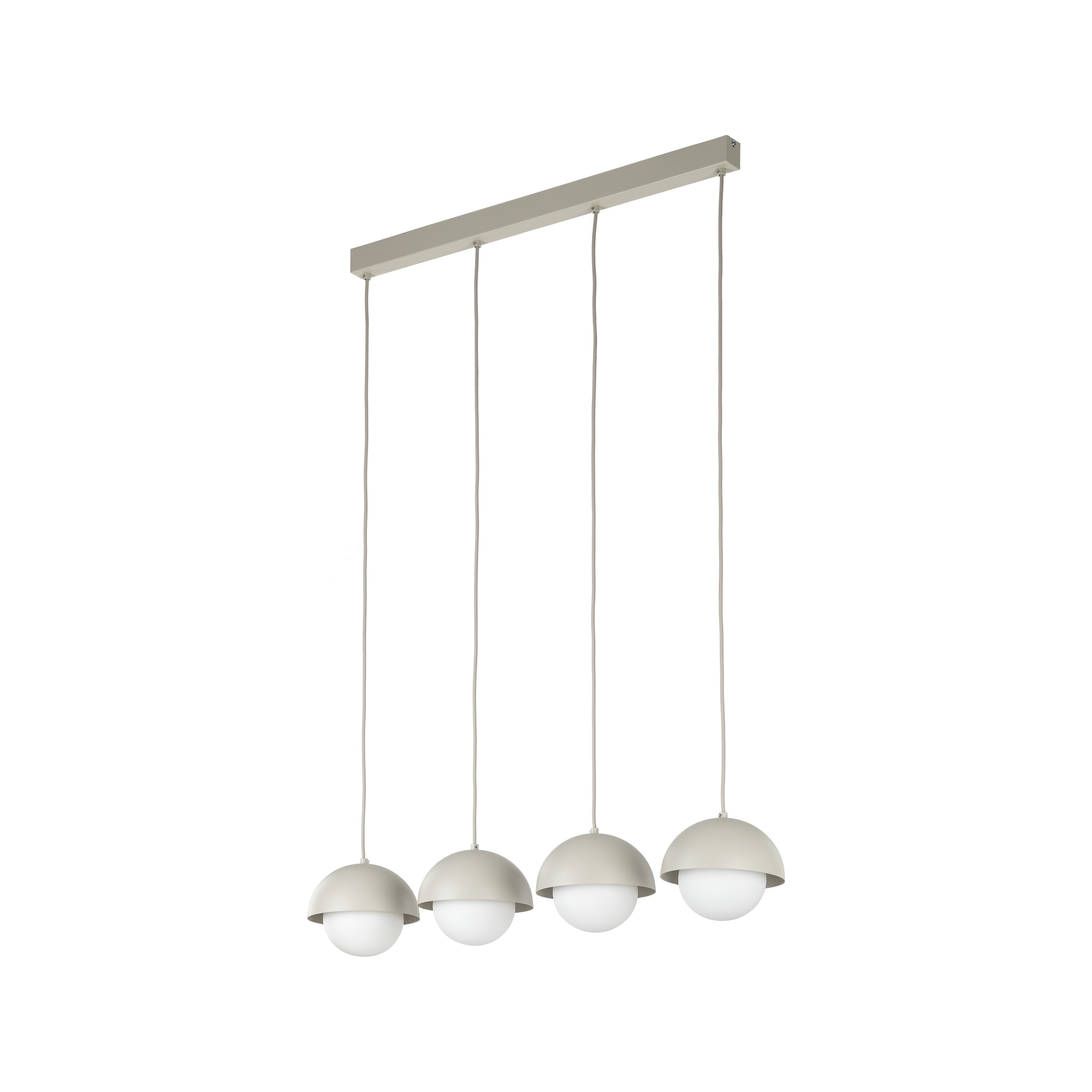 Lampa wisząca BONO beżowa na metalowej listwie z białymi okrągłymi szklanymi kloszami 120x100x17cm