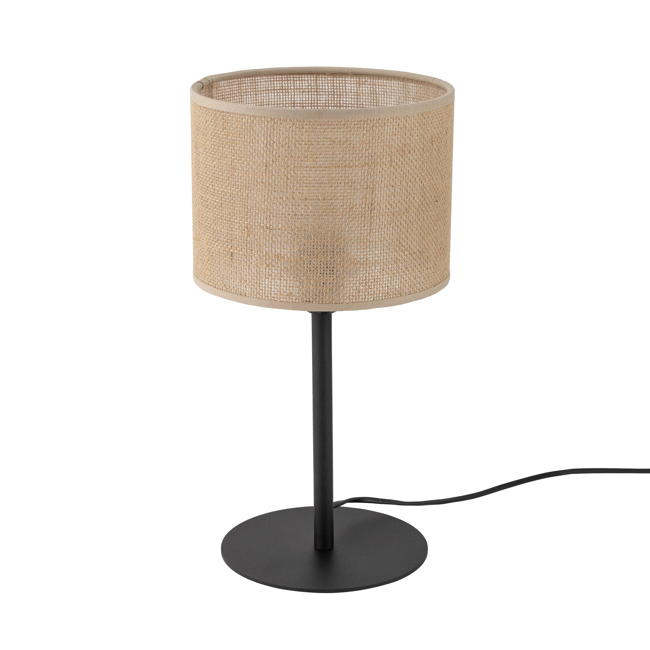 Lampka nocna JUTA czarna z brązowym abażurem okrągłym z tkaniny 39x22cm - TK_5552