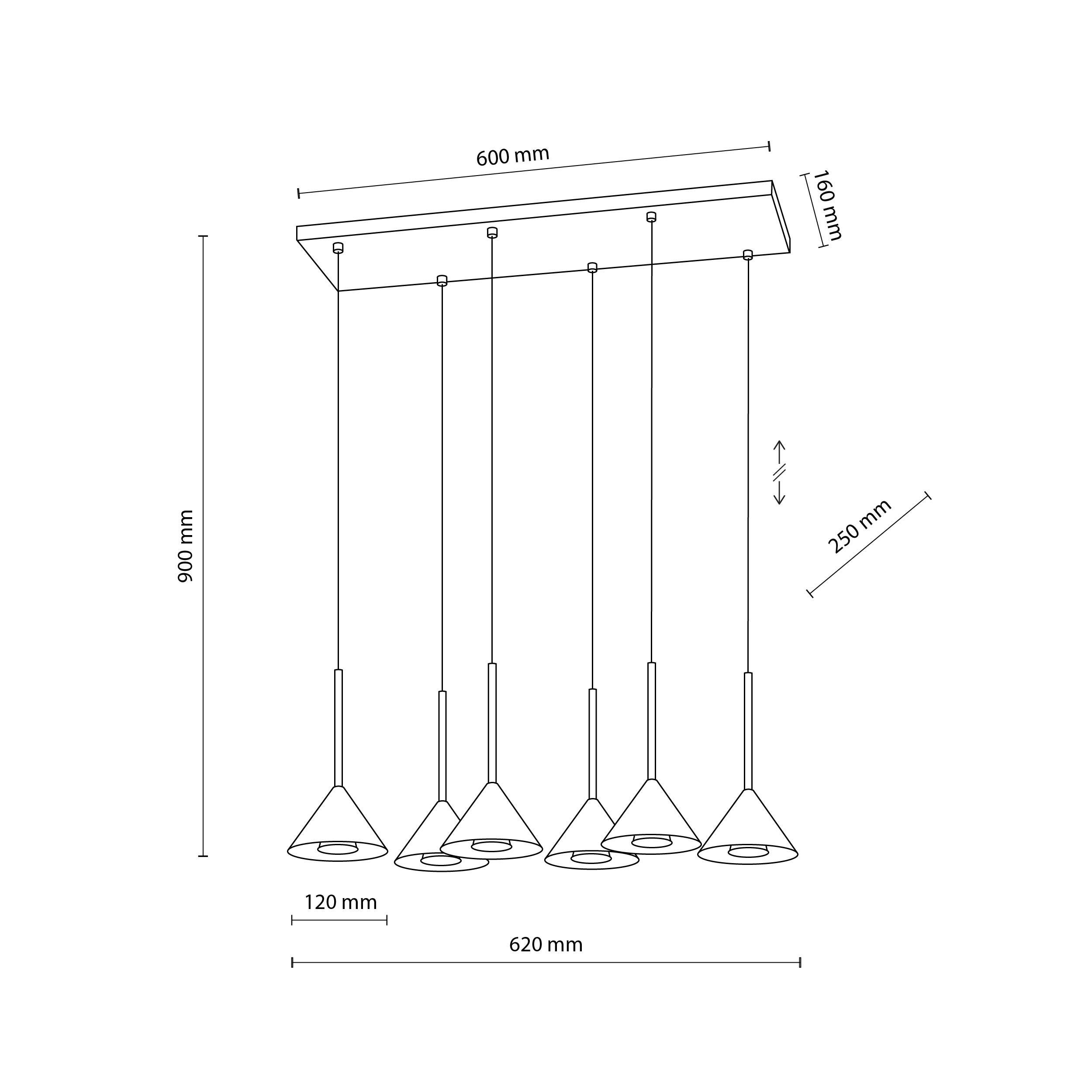 Lampa wisząca CONO czarna na prostokątnej podstawie 90x62x25cm - TK_10306