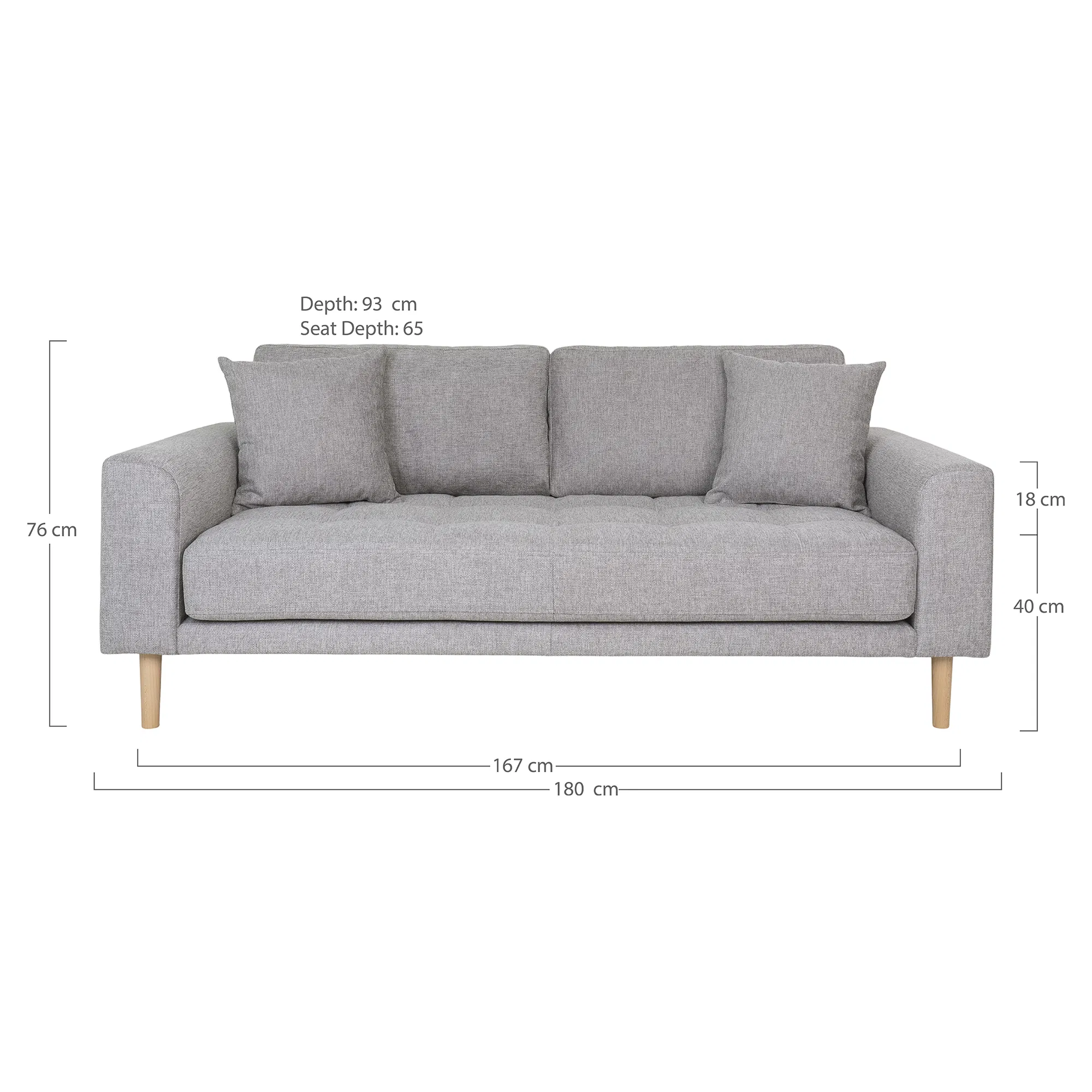 Sofa wypoczynkowa 2,5-osobowa LIDO jasnoszara, naturalne nóżki - 1301800