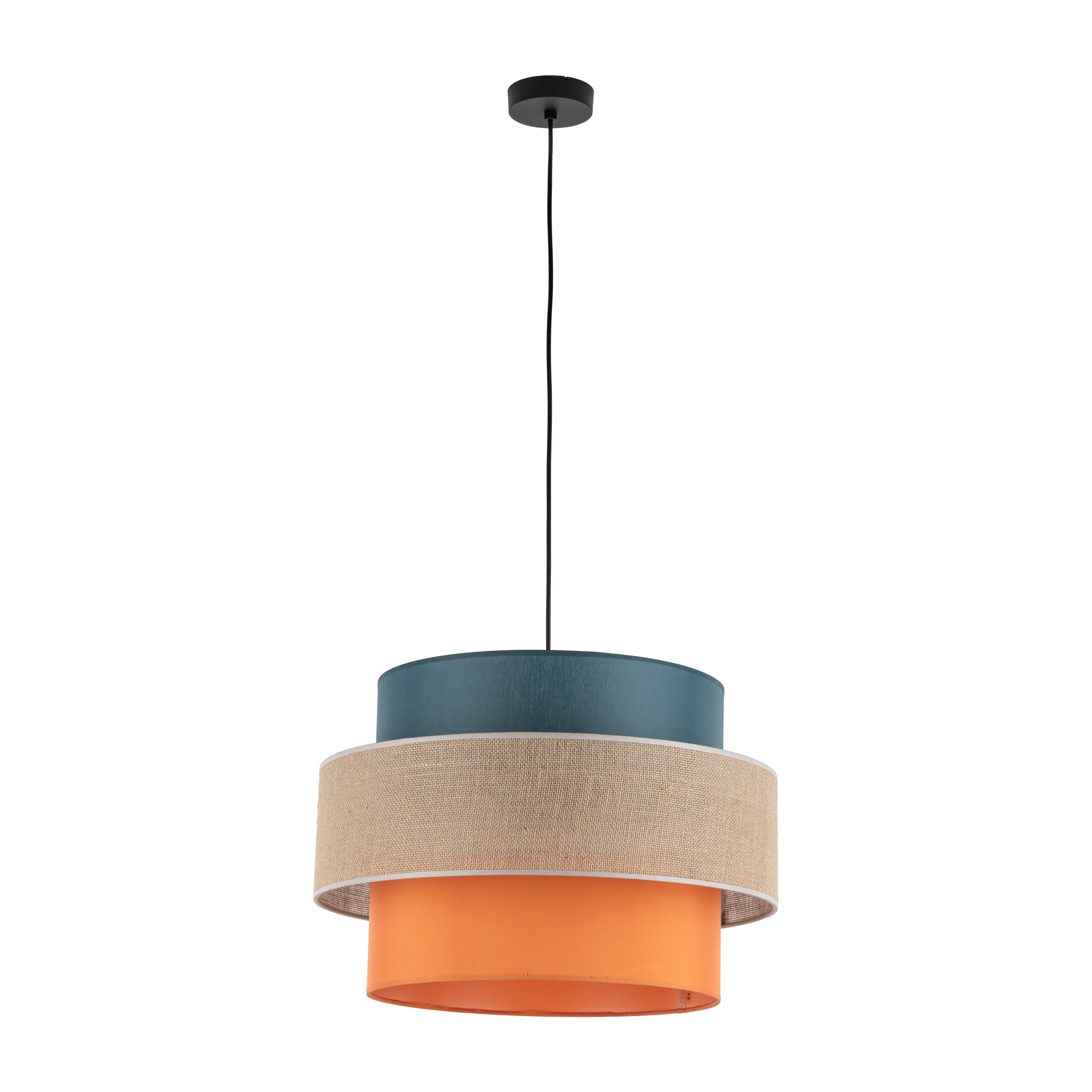 Lampa wisząca TRIO JUTA MIX czarna z trójkolorowym niebieskim pomarańczowym brązowym okrągłym abażurem 160x50cm - TK_2758