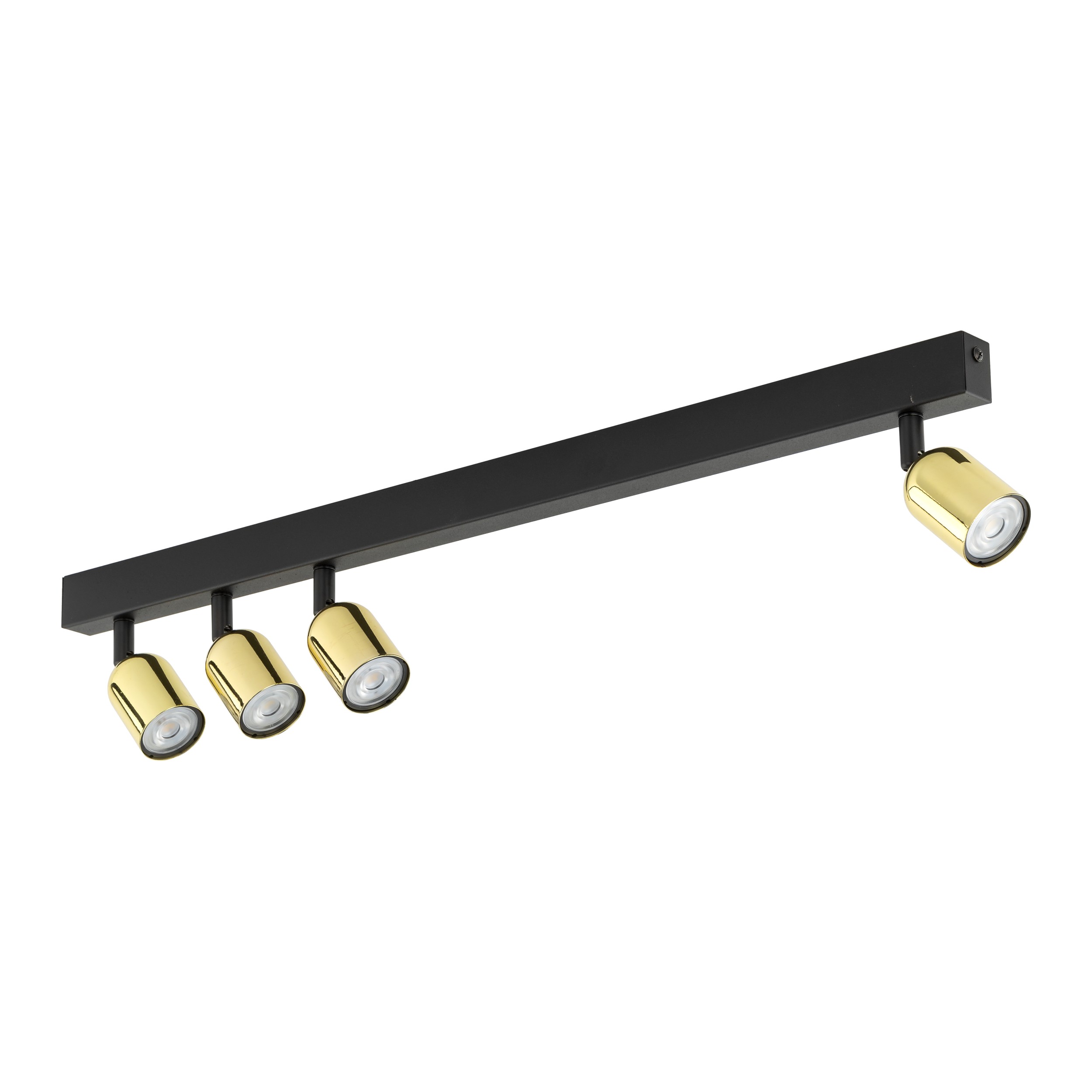 Lampa sufitowa TOP czarna ze złotymi reflektorami niesymetryczna na metalowej listwie 94x18x16cm