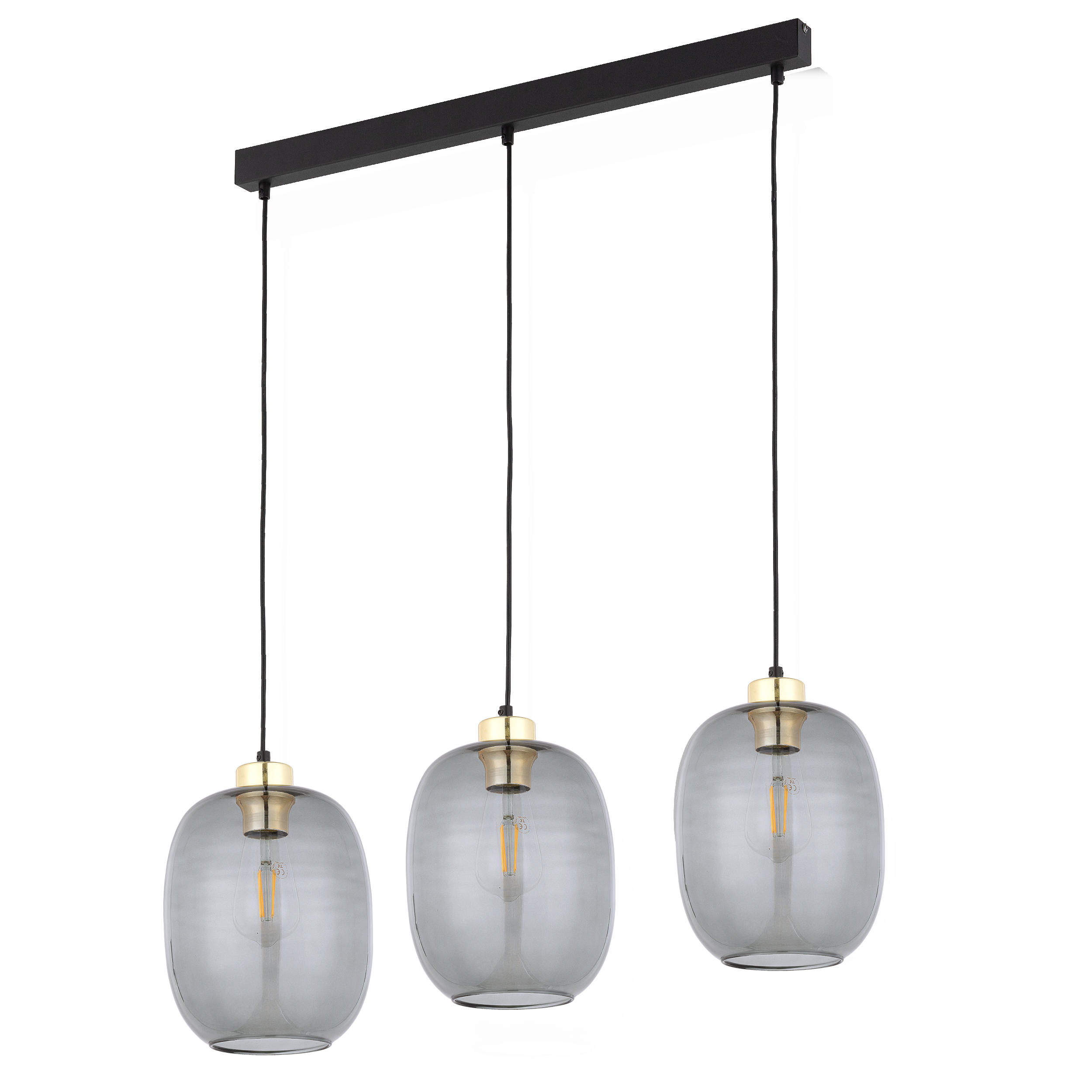 Lampa wisząca DELTA czarna ze złotymi elementami szarymi okrągłymi szklanymi kloszami 100x84x20cm - TK_4841