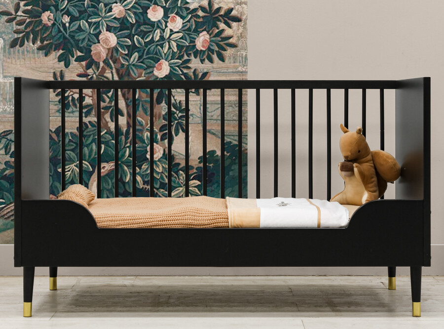 Łóżeczko niemowlęce 70x140 cm CLEO 6 regulacja wysokości- czarny, złoty - BAN_CLE-6