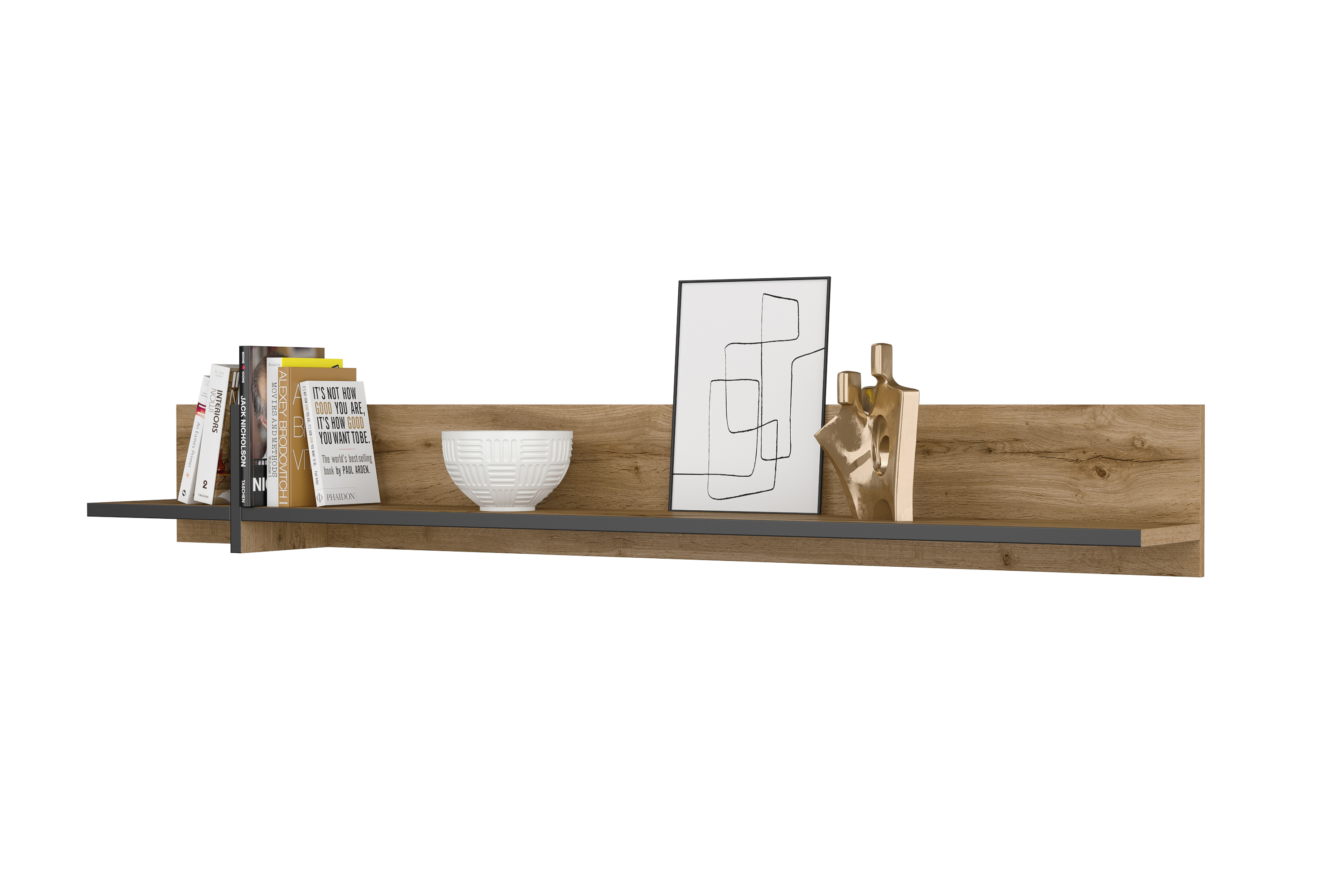 Półka wisząca 180cm CROSS 180cm - dąb wotan, czarny - 24N6MY02
