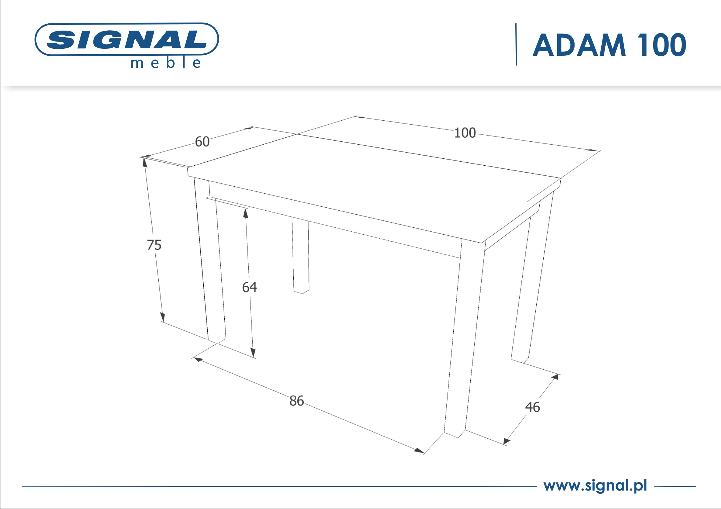 Stół ADAM biały mat 60x100 SIGNAL - ADAMBM100