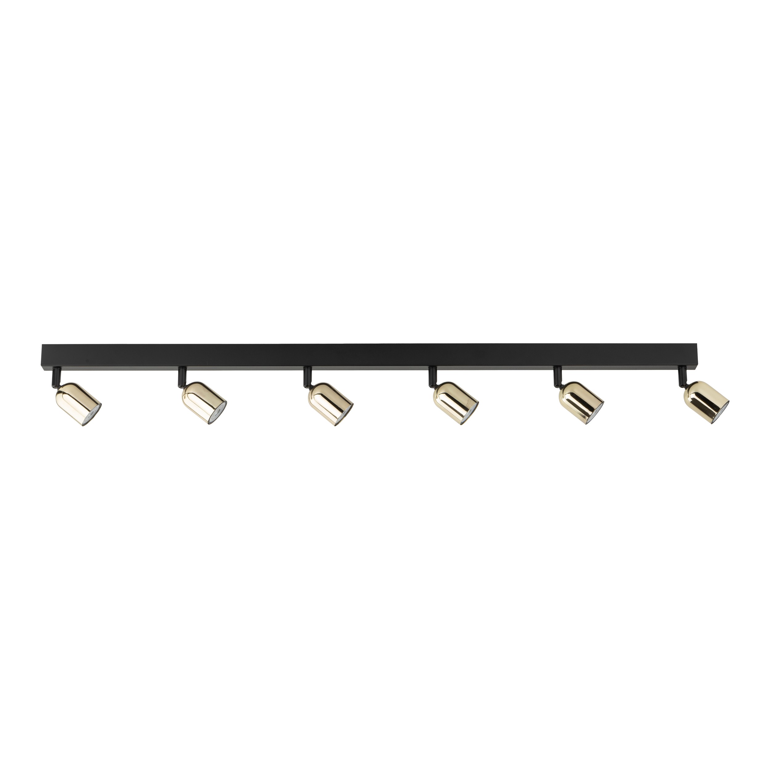 Lampa sufitowa TOP czarna ze złotymi reflektorami regulowanymi na metalowej listwie 127x18x16cm