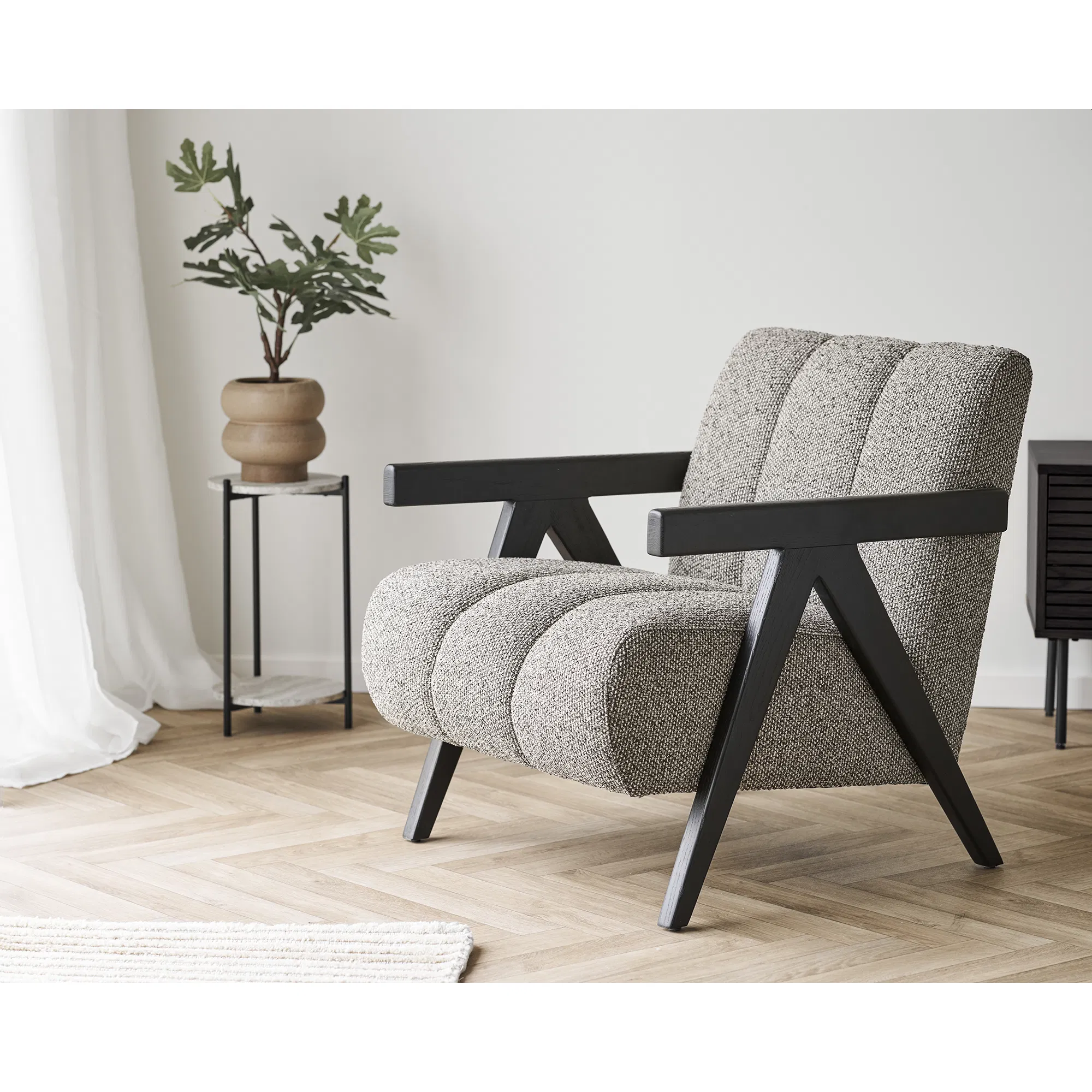 Stolik pomocniczy LEUVEN 27x27 cm - efekt kamienia, nogi czarny - 2102072
