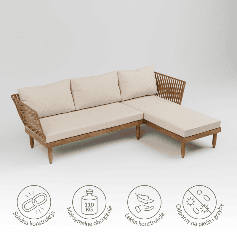 Zestaw ogrodowy wypoczynkowy SEMPLE 3-set drewniany kremowy Zenjoy + GRATIS - SEMPLE_KREMOWY