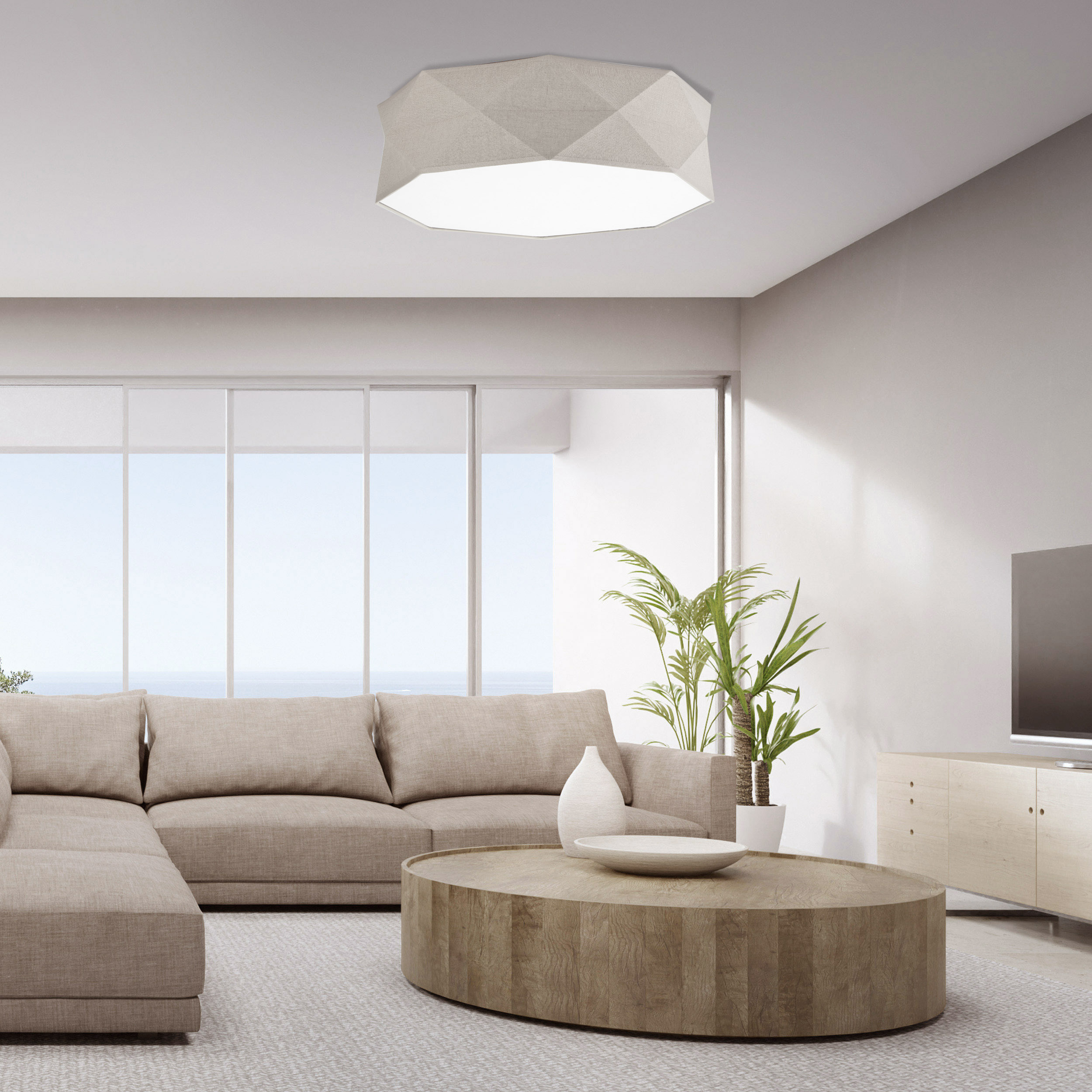 Lampa sufitowa KANTOOR brązowa z tkaniny z białym kloszem 52x17cm - TK_6195