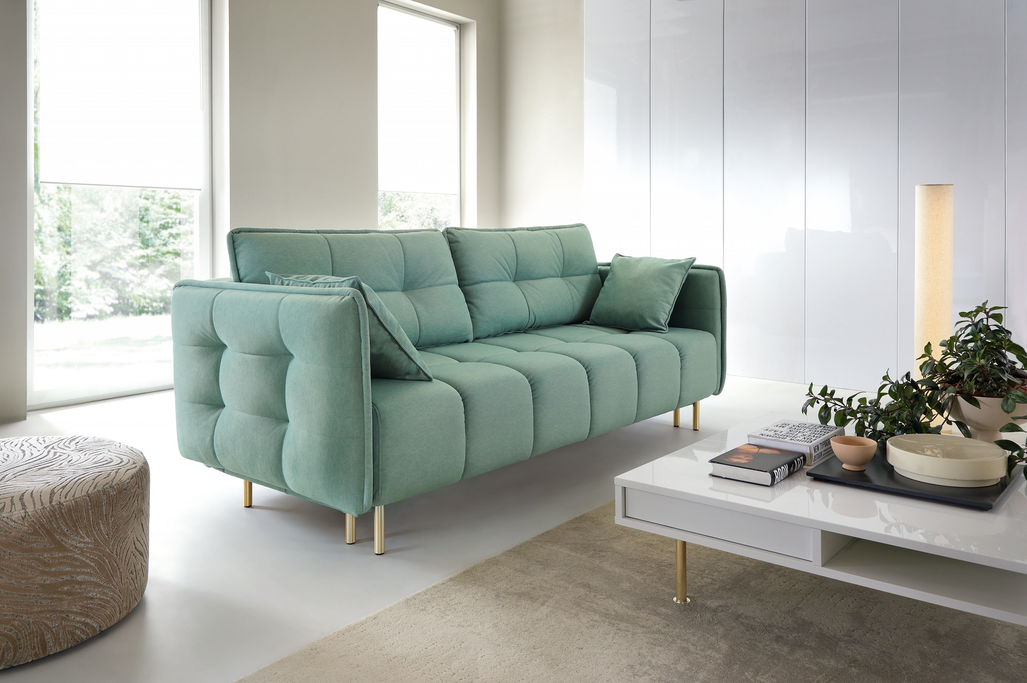 Sofa rozkładana CAVOLA GOLD funkcja spania - tkanina Castel 34 miętowy - CAVOLA_SOF_CASTEL34