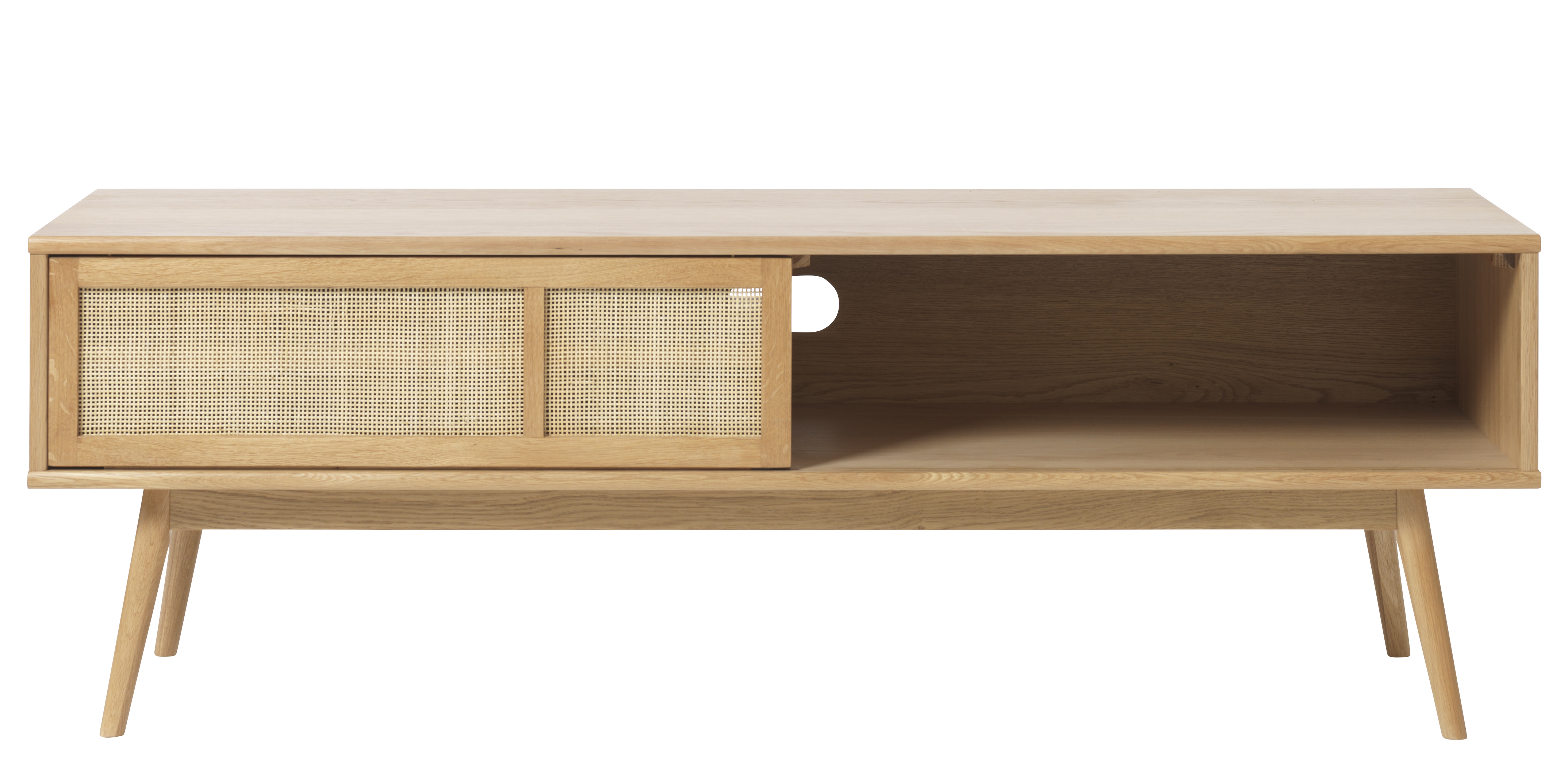 Szafka RTV 1-drzwiowa BARRALI z rattanem 150 cm - kolor: naturalny - UN_46730200