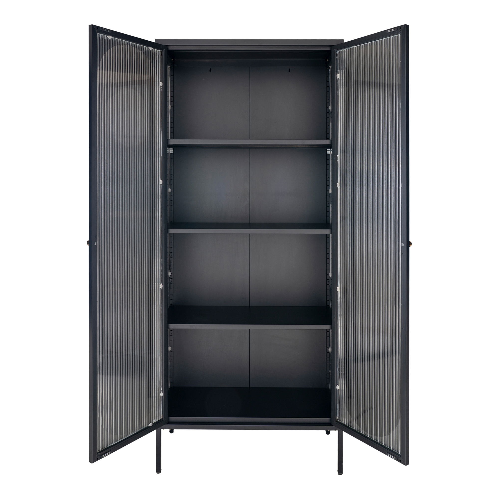 Witryna wysoka ADELAIDE 2-drzwiowa, falowane szkło 80x35x180 cm - czarna - 3001200