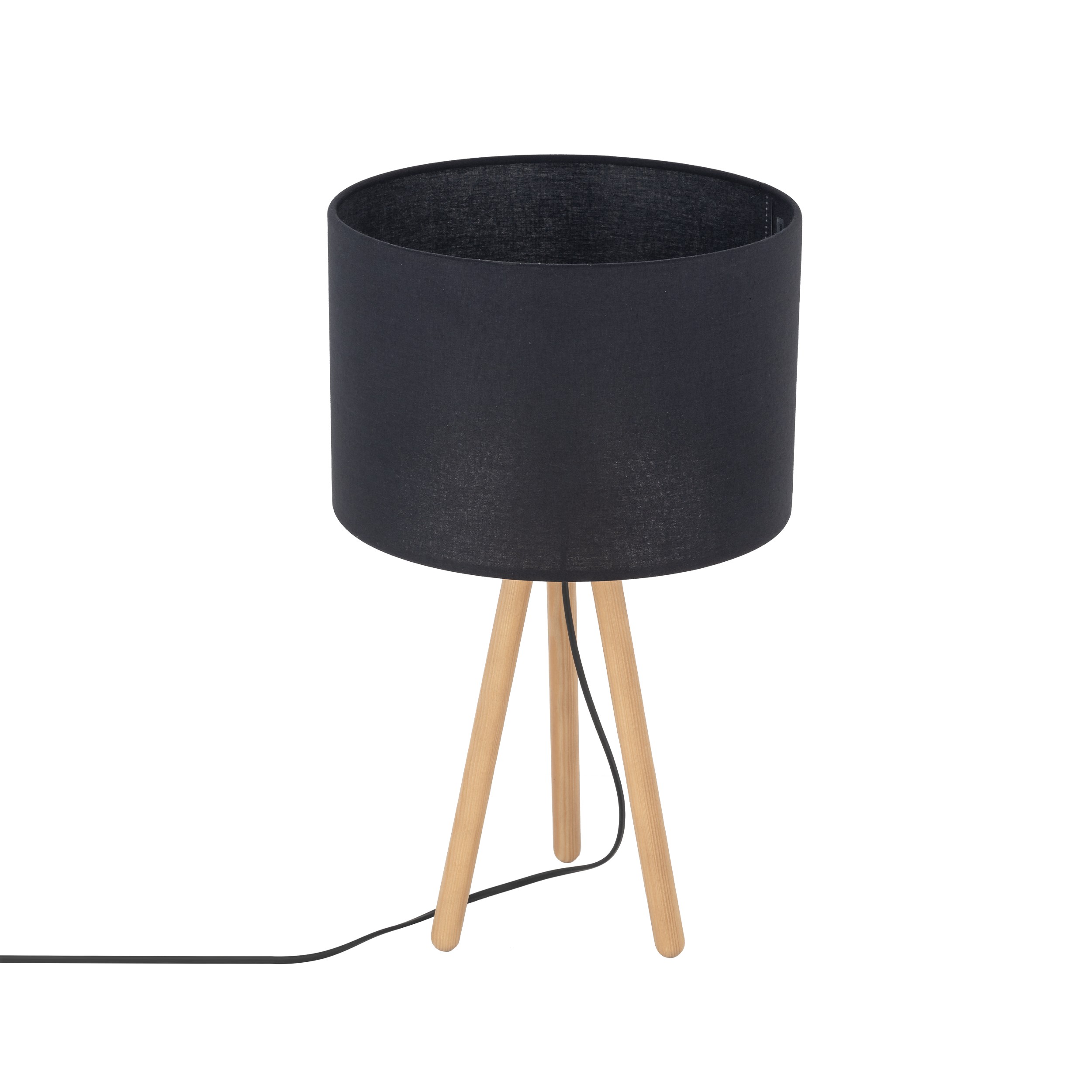 Lampka nocna TOKYO jasne drewniane nogi czarny okrągły abażur 52x30cm - TK_5293