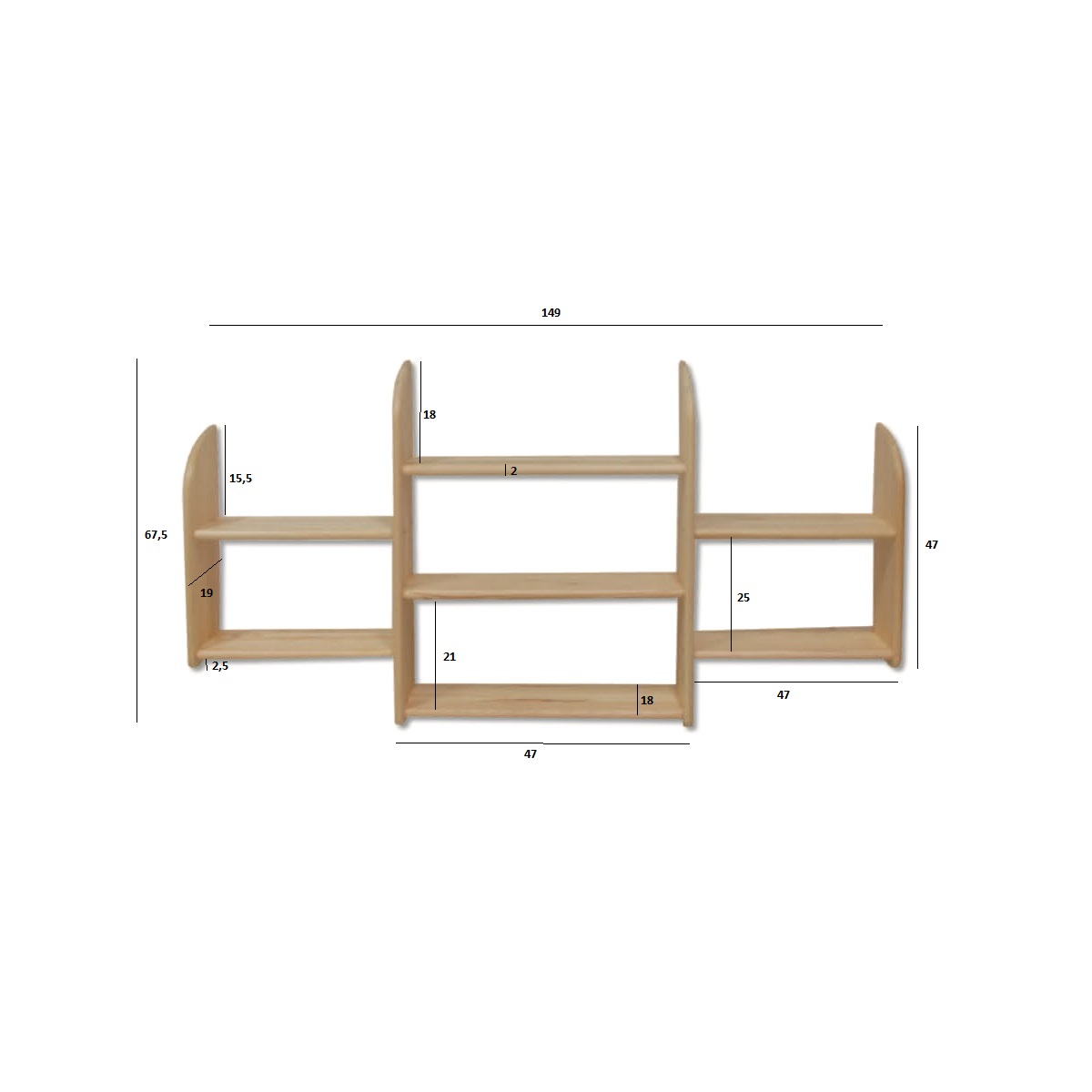 PK102 półka S150 W69 G19 sosna naturalnyDREWMAX - 01547