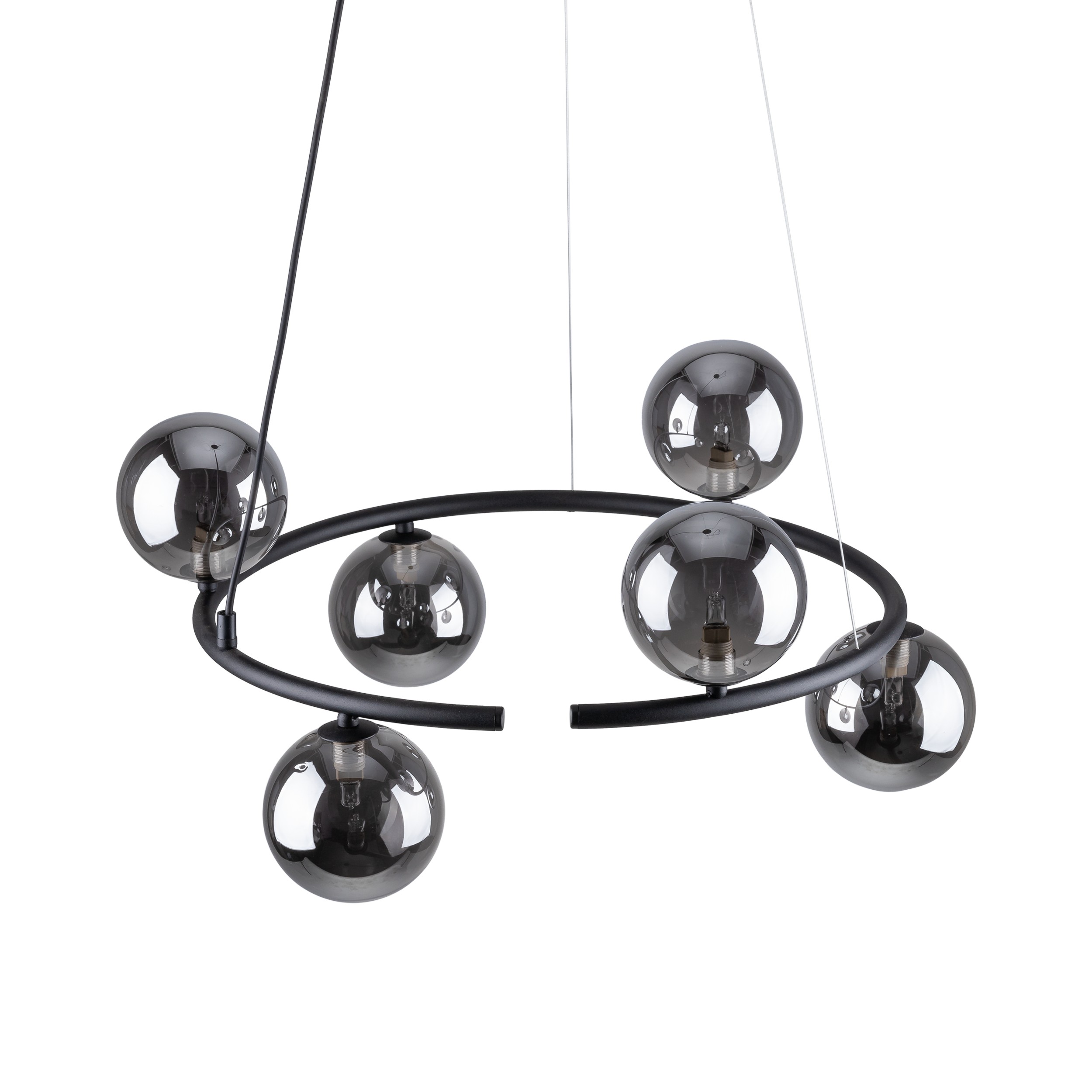 Lampa wisząca ANABELLE czarna z szarymi okrągłymi szklanymi kloszami 140x62cm - TK_6843