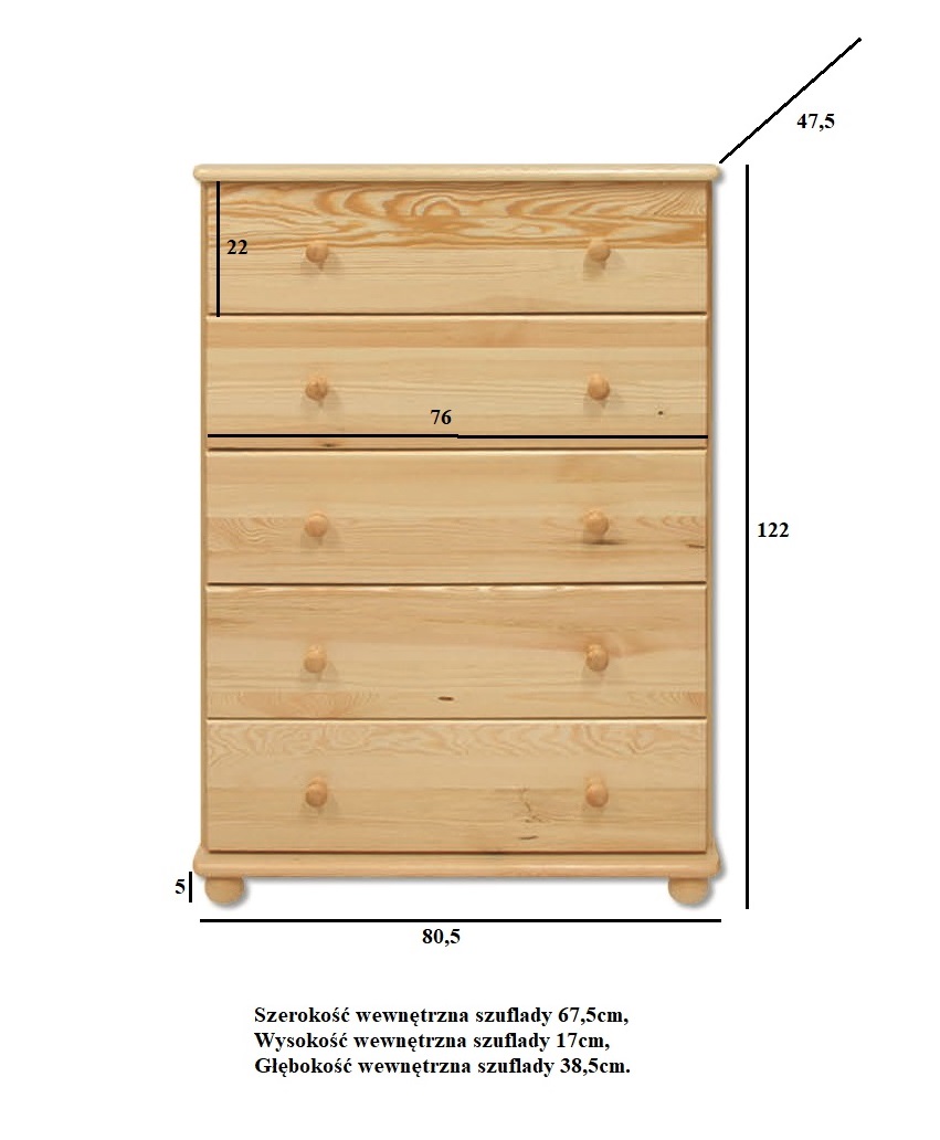 KD114 komoda S80 W122 G47 sosna dąb DREWMAX - 00728