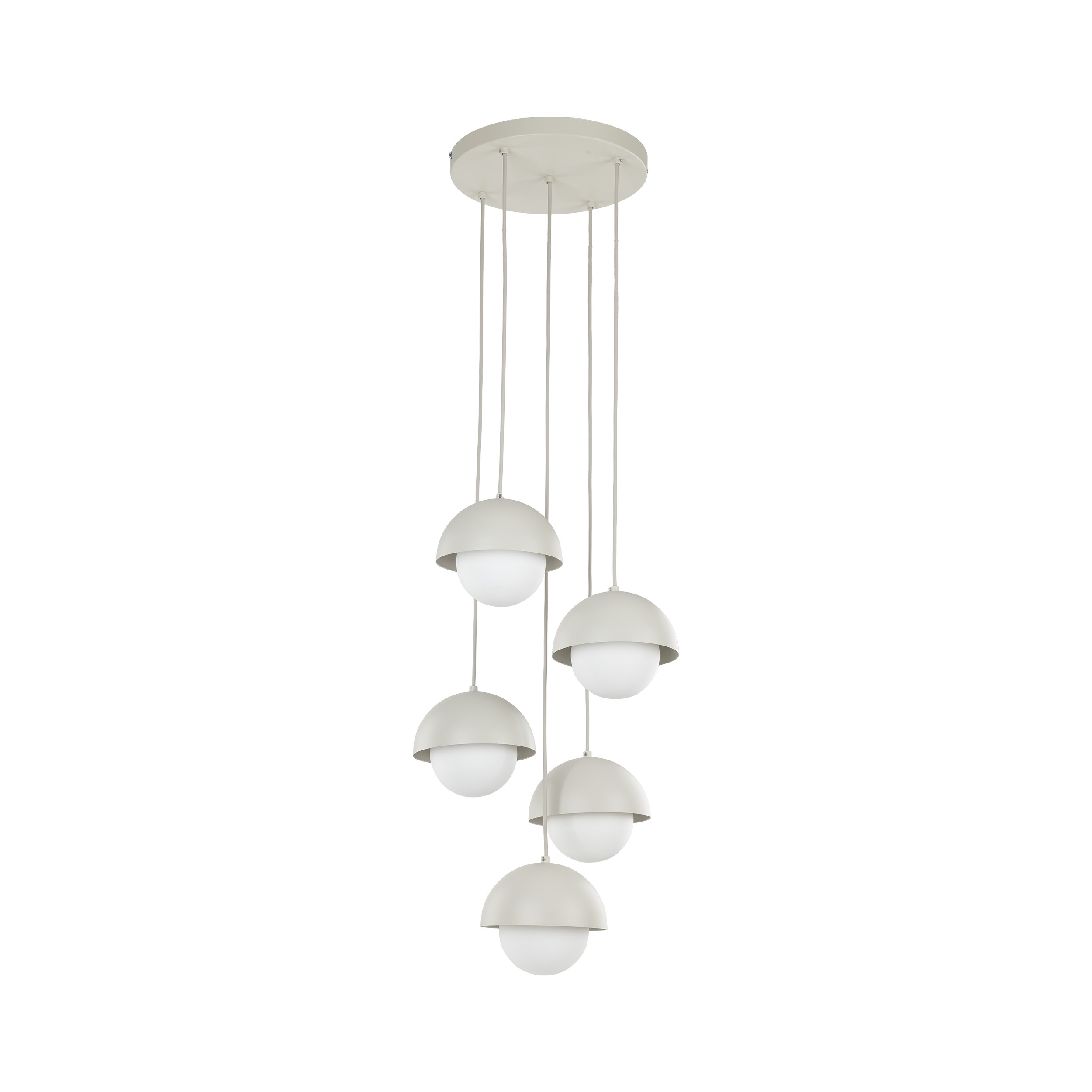 Lampa wisząca BONO beżowa z białymi okrągłymi szklanymi kloszami 140x32cm - TK_10214