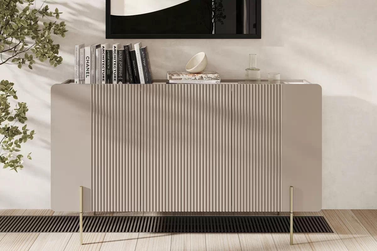 MALMI Komoda 150 3D - cashmere / crema bianca / złote nogi - B_156232