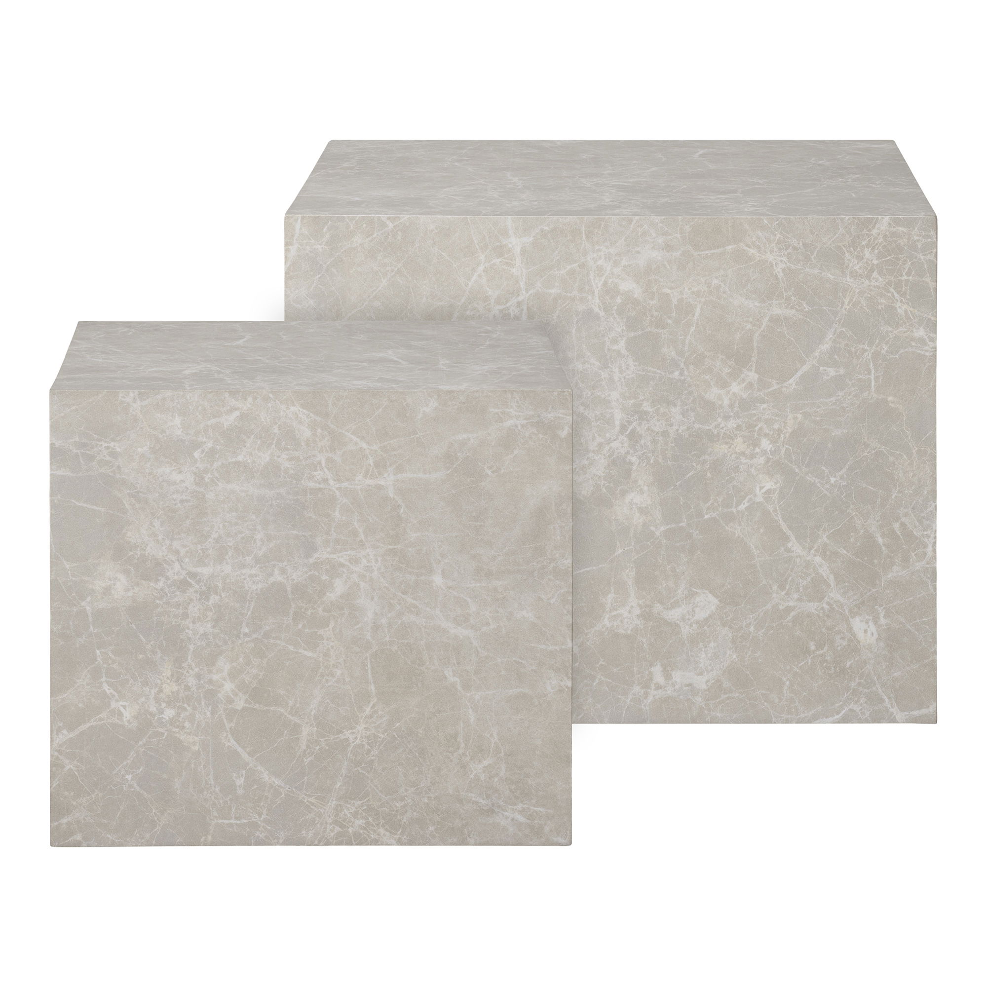Stoliki kawowe PRAGUE (zestaw 2 sztuk: 42x42x37 - 50x50x42) - efekt marmuru, beżowy - 2102063