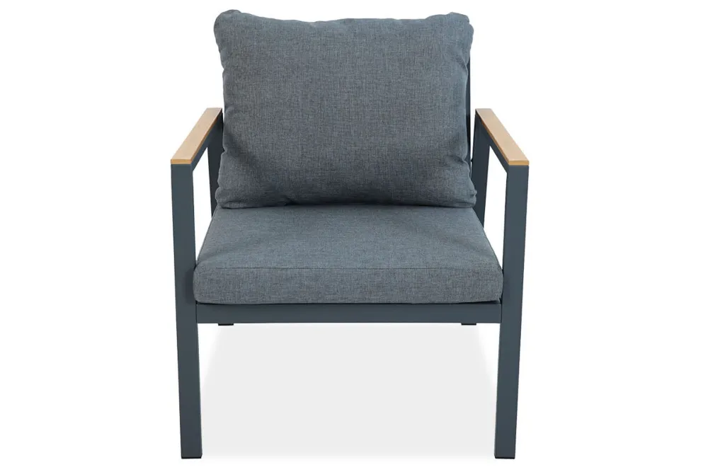 Zestaw EDISON CAFFE 3-osobowa sofa + 2 fotele + stolik kawowy - ciemnoszary, efekt drewna - FG007289