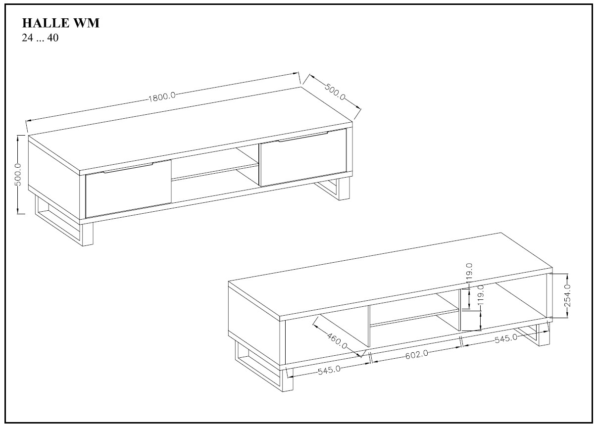 Szafka RTV HALLE 40 dwudrzwiowa z wnęką dąb wotan czarna 180x50x50cm - 24N0HK40