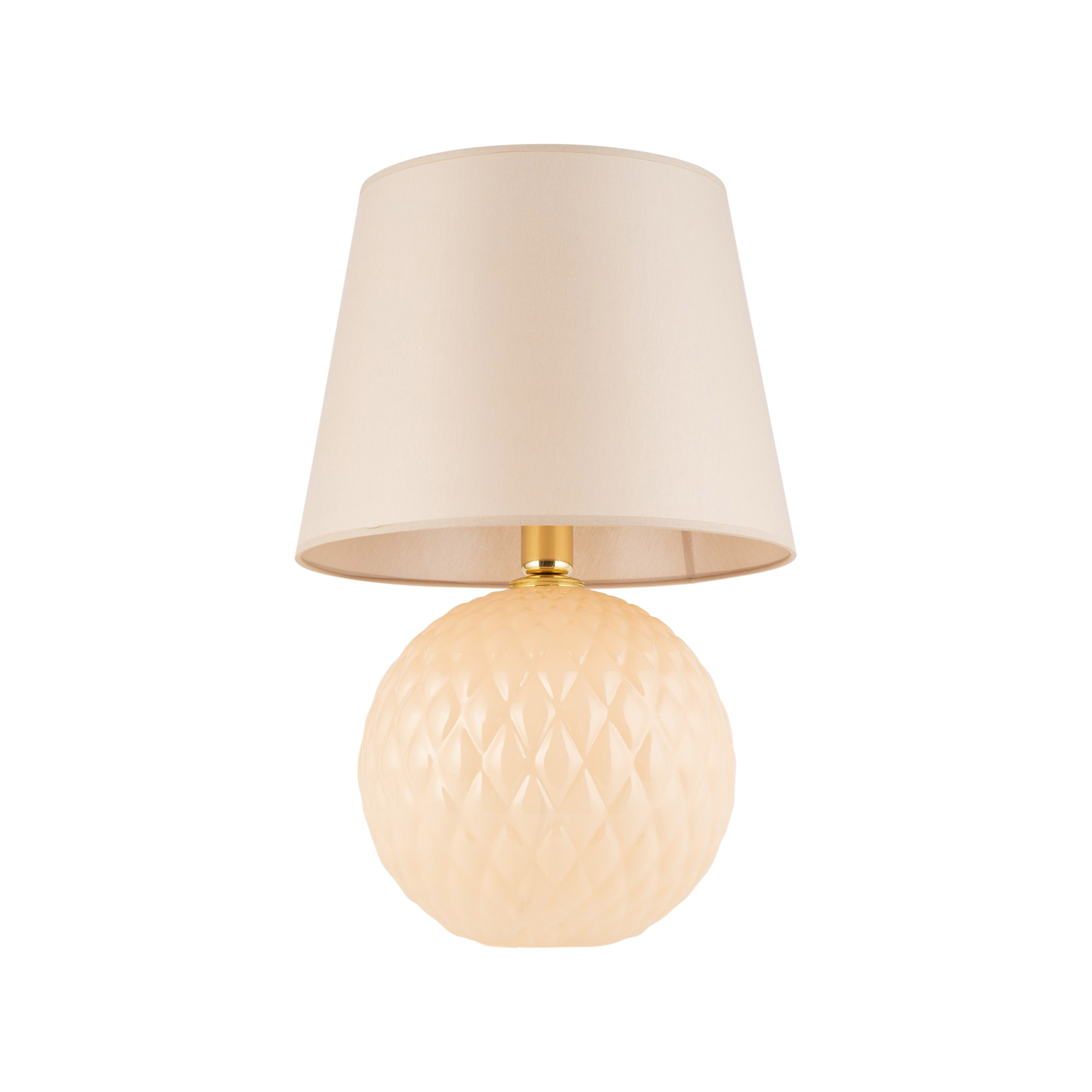 Lampka nocna SANTANA beżowa z kremowym klasycznym kloszem i złotym elementem 60x39cm