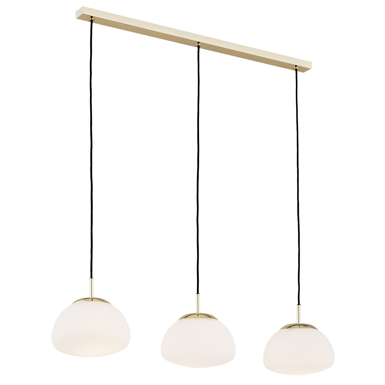 Lampa wisząca TRINI mosiądz czarne przewody białe klosze 102x85cm