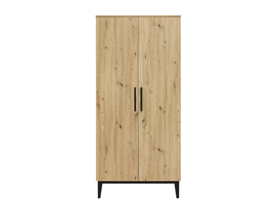 Szafa 2-drzwiowa z drążkiem i 2 półkami XENA 1 - szer.90cm - efekt dębu, czarny - BAN_XEN-1