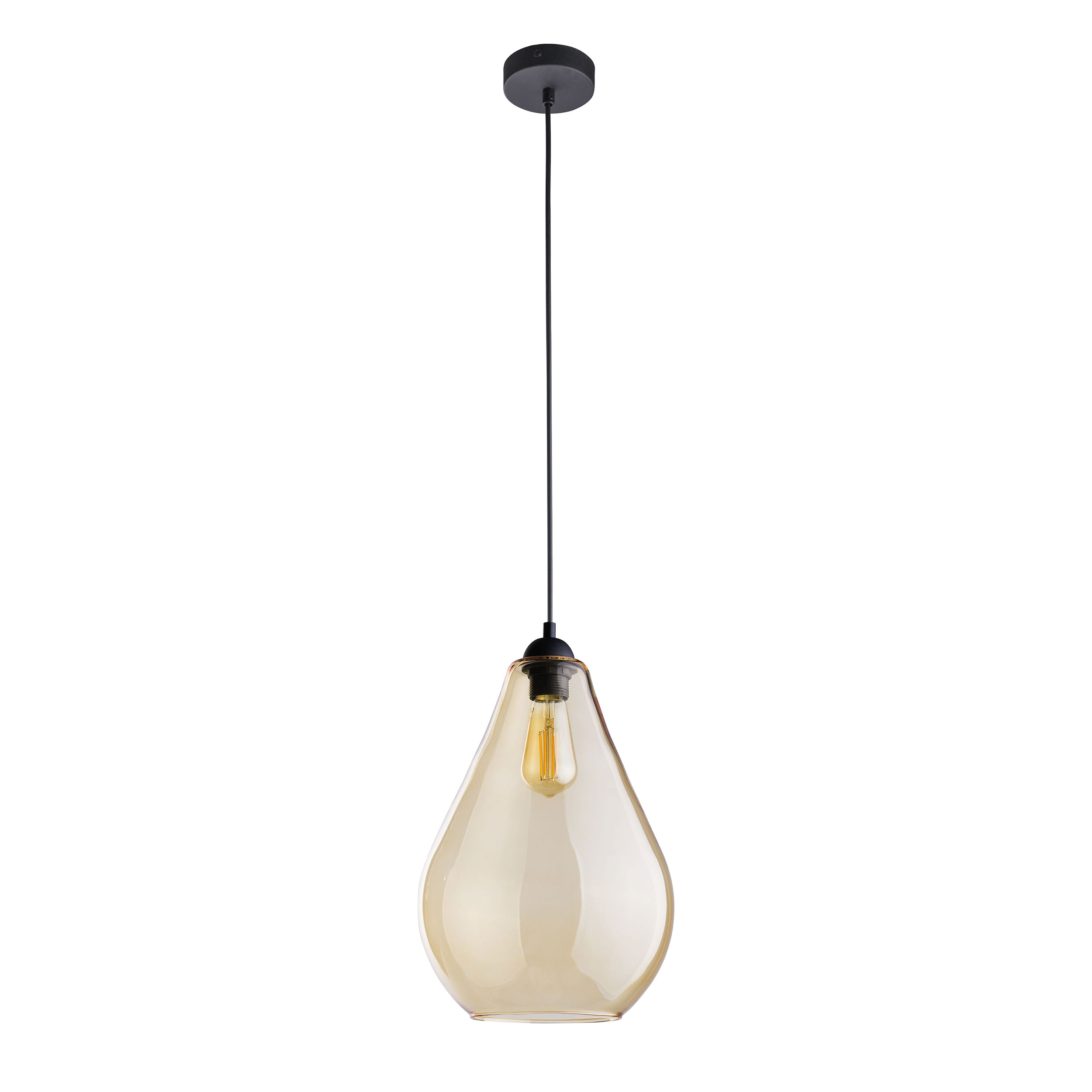 Lampa wisząca FUENTE czarna z bursztynowym szklanym kloszem w kształcie kropli 180x24cm