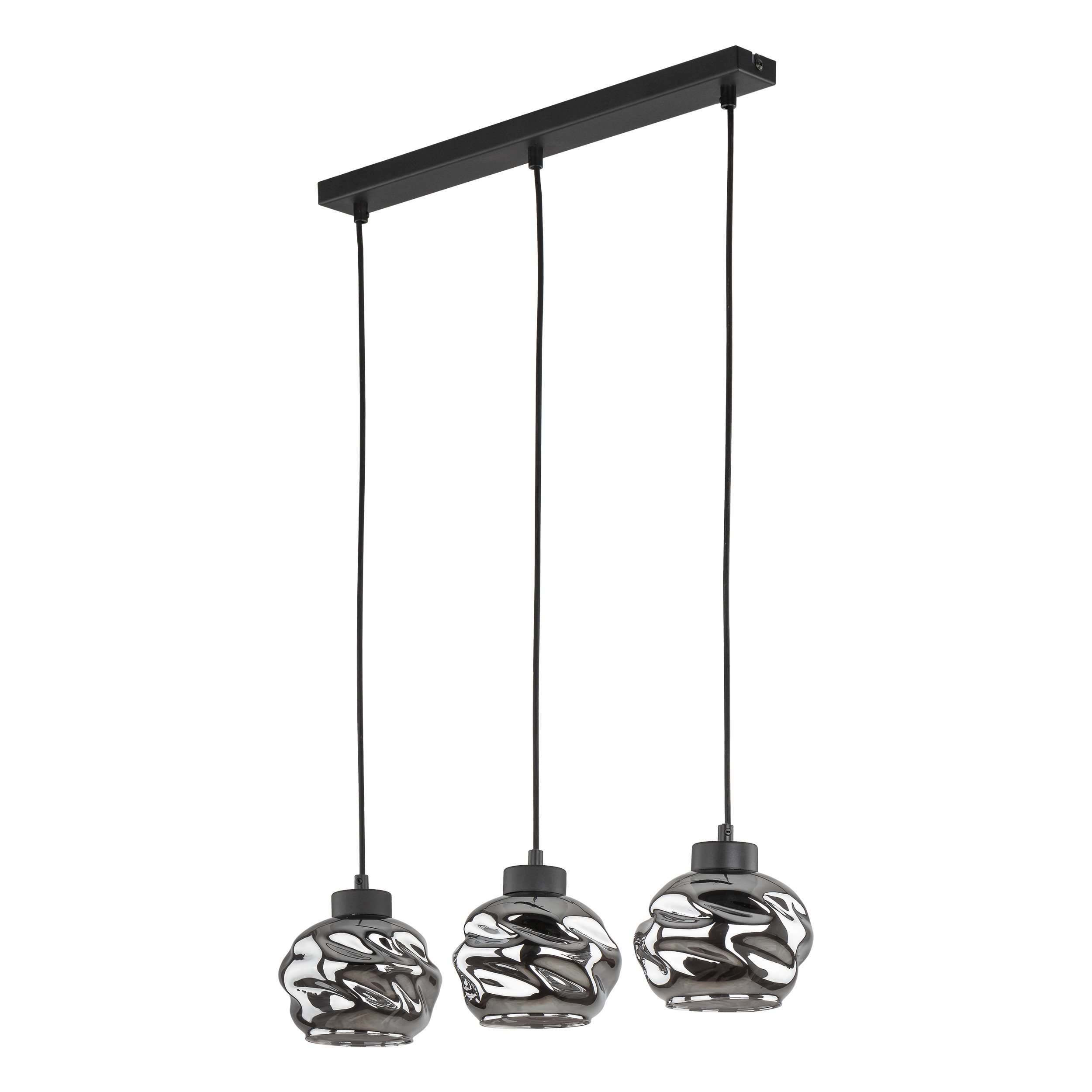 Lampa wisząca ZULIA czarna na listwie z szarymi szklanymi okrągłymi kloszami 90x59x15cm